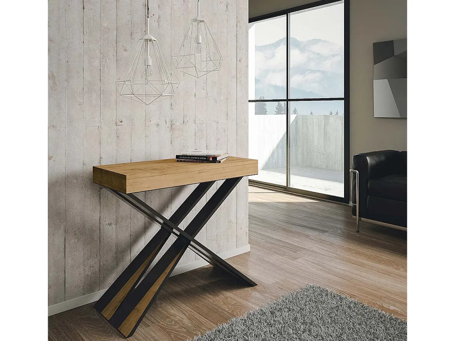 Mesa consola extensível 90x40/300 cm Diago Carvalho Natural quadro Antracite