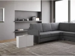 Mesa consola extensível 90x42/302 cm Evolve Cinza Branca extensões internas com banco inferior