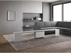 Mesa consola extensível 90x42/302 cm Evolve Cinza Branca extensões internas com banco inferior