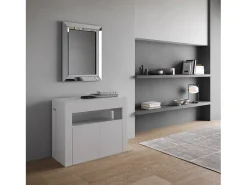 Mesa consola extensível 90x42/302 cm Evolve Cinza Branca extensões internas com banco inferior