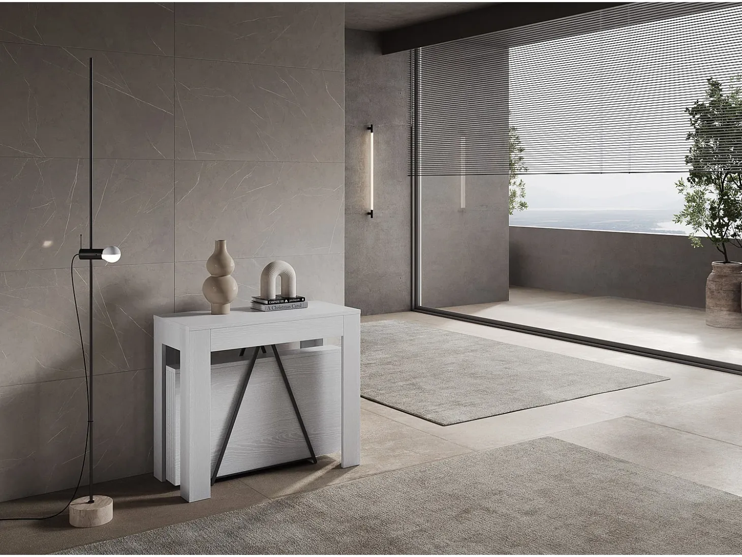 Mesa consola extensível 90x42/198 cm Scicca Small Cinza Branca