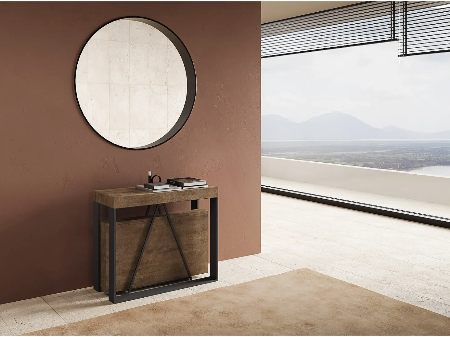 Mesa consola extensível 90x40/196 cm Sketa Small nogueira quadro antracite