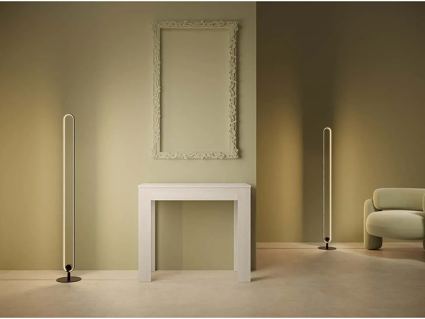 Mesa consola extensível 90x42/302 cm Bora cinza branca