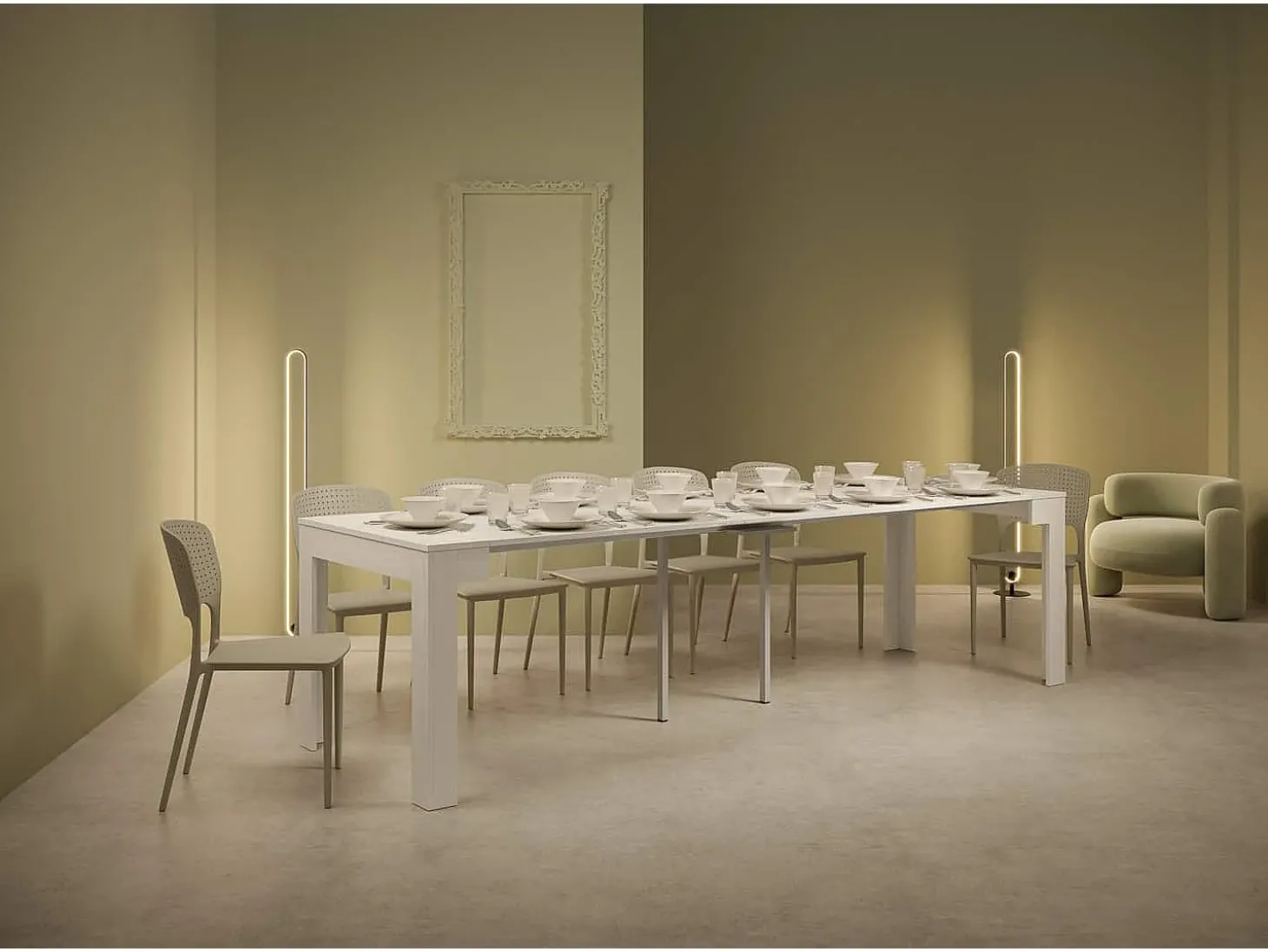Mesa consola extensível 90x42/302 cm Bora cinza branca