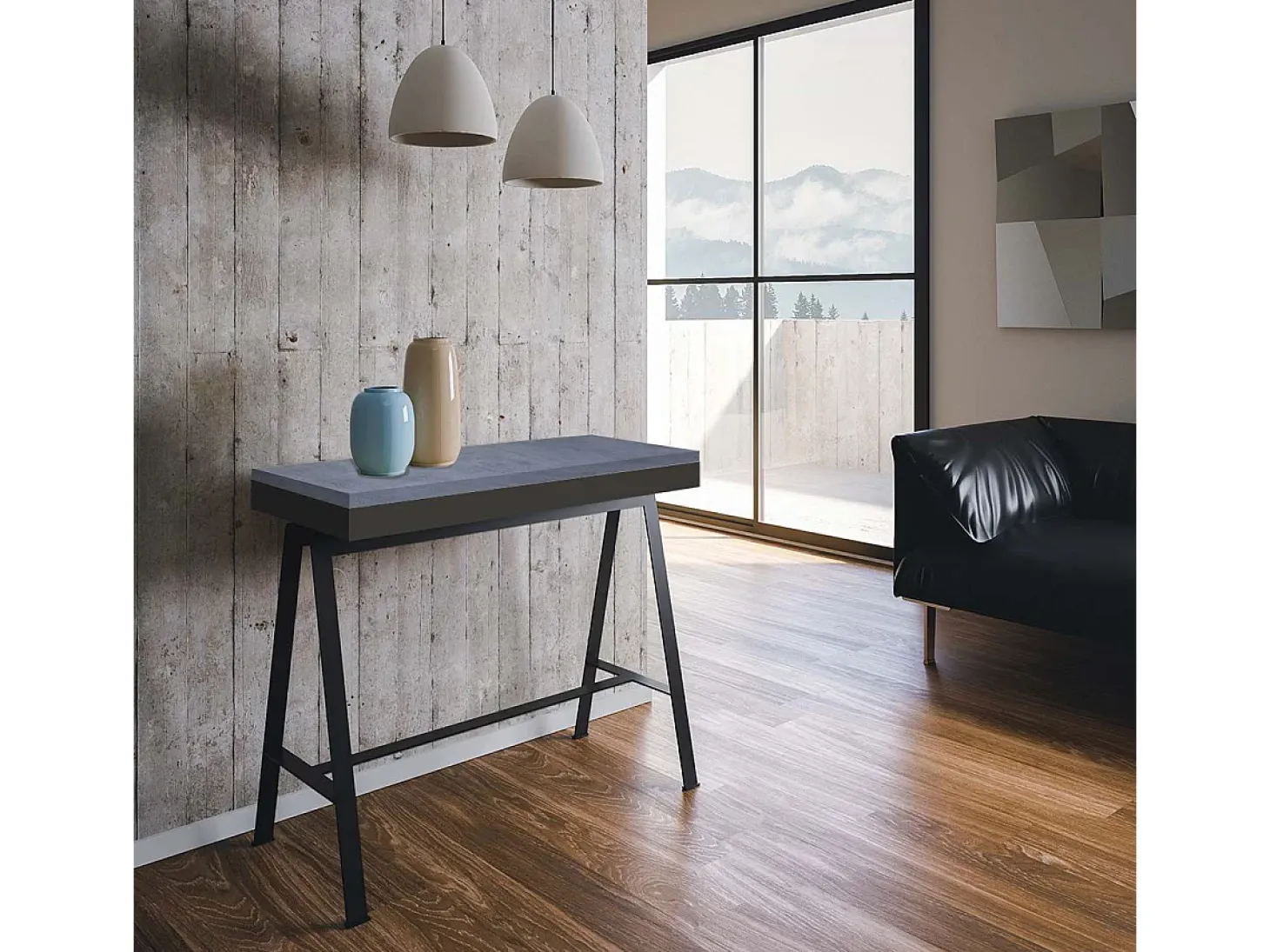 Mesa consola extensível 90x40/196 cm Banco Evolution Small Cimento quadro Antracite