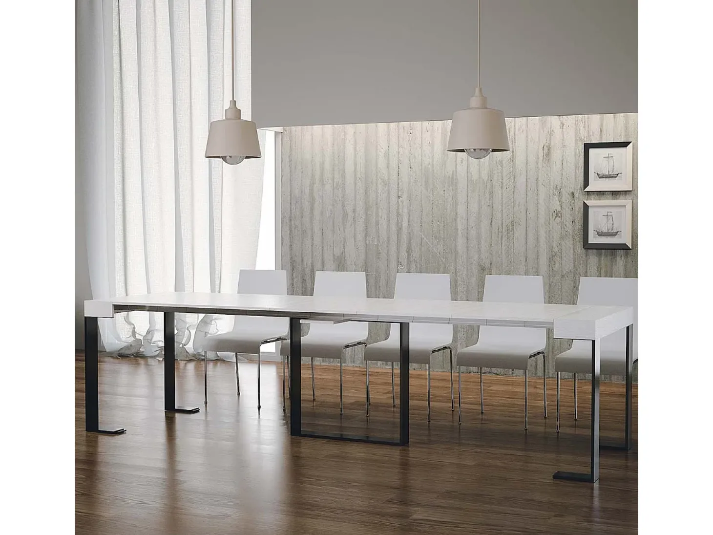 Mesa consola extensível 90x40/300 cm Futura Cinza Branca quadro Antracite
