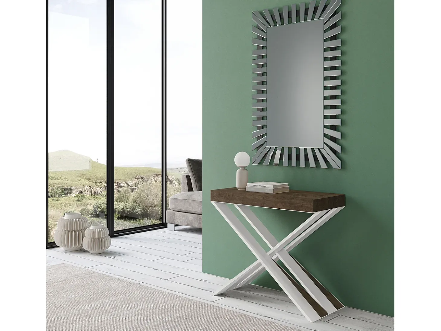 Mesa consola extensível 90x40/196 cm Diago Small Nogueira quadro Branco