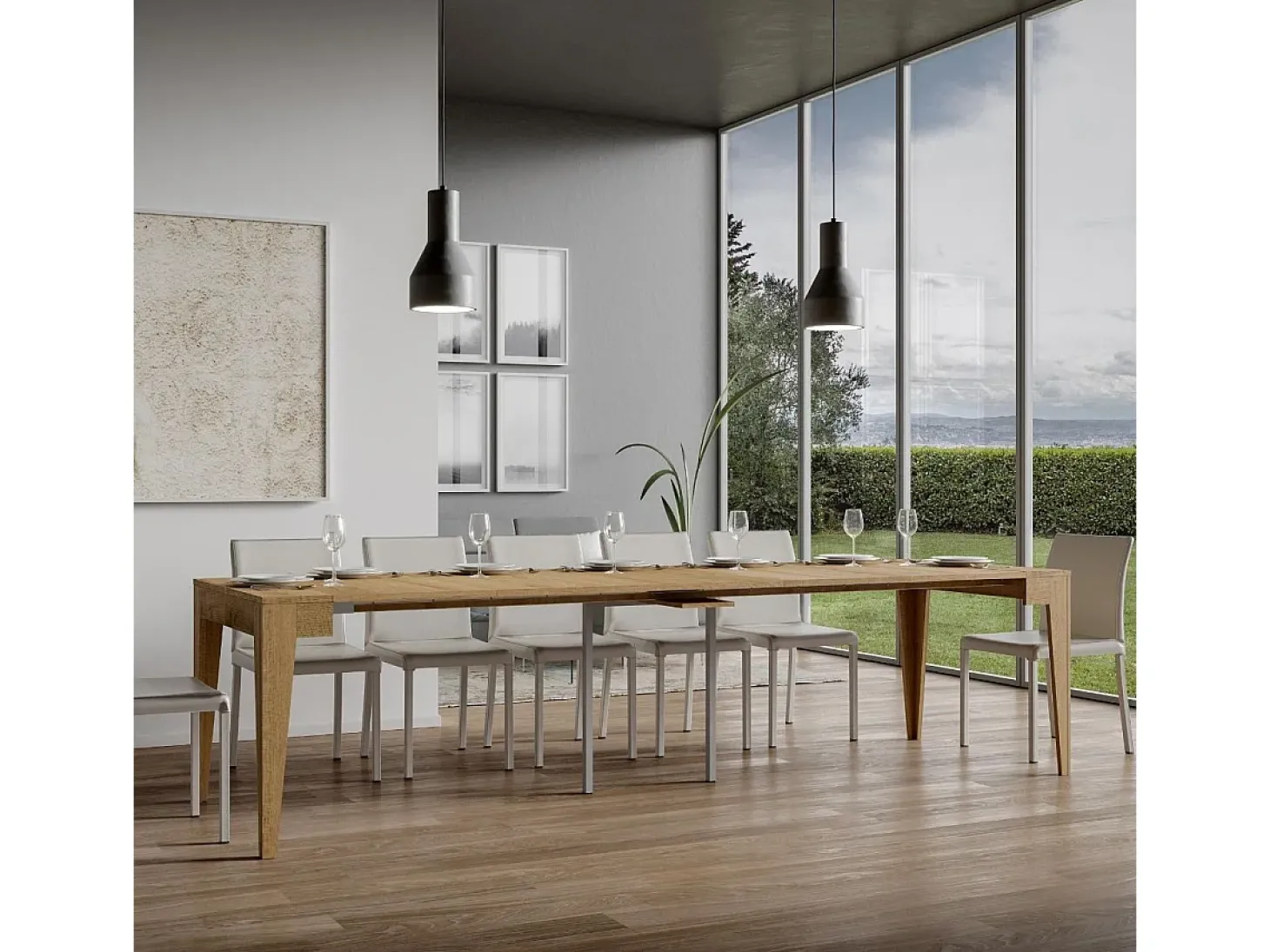 Mesa consola extensível 90x42/302 cm Isotta Carvalho Natural