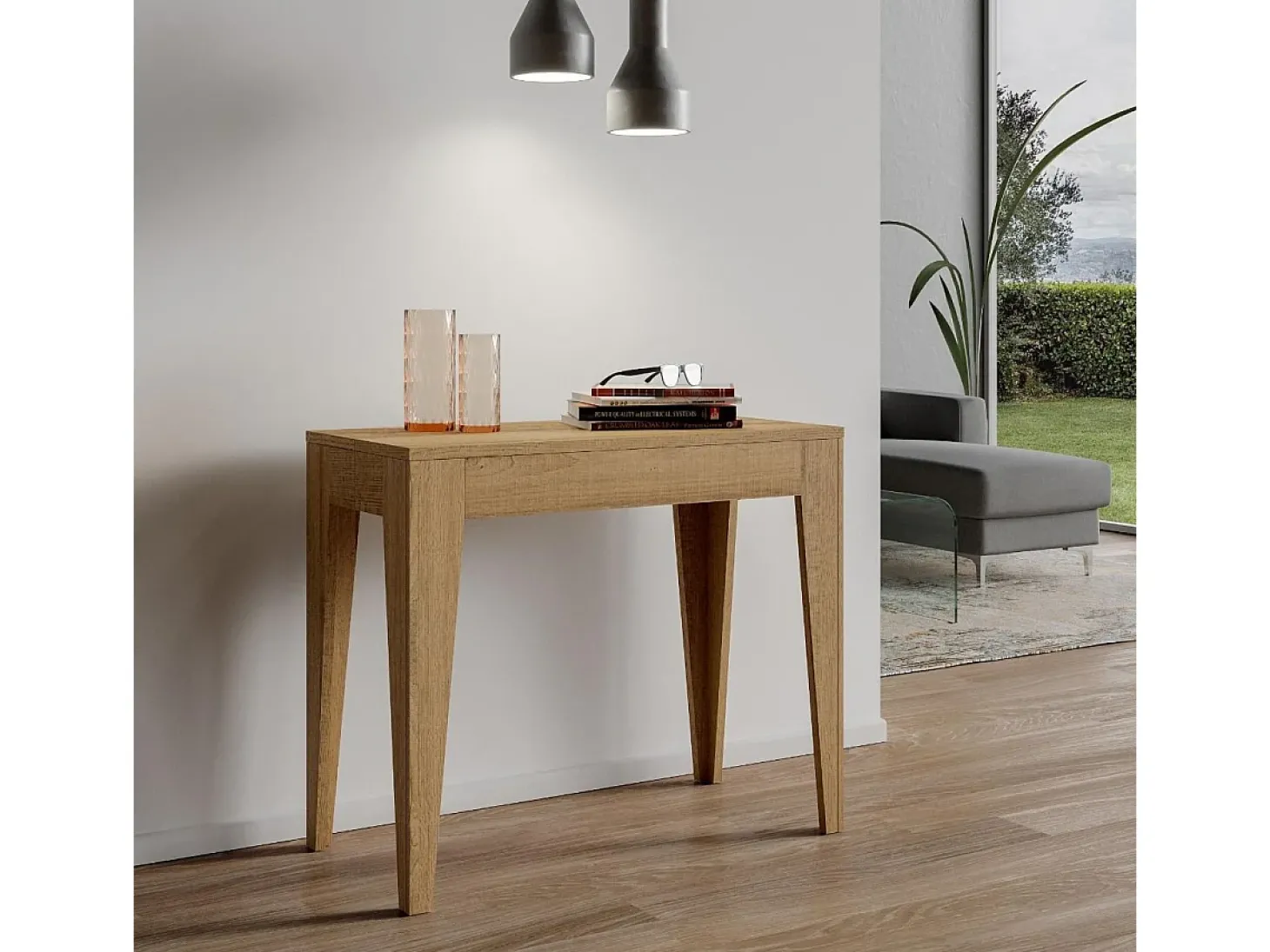 Mesa consola extensível 90x42/302 cm Isotta Carvalho Natural