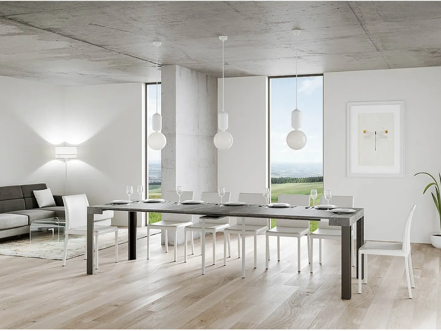 Mesa consola extensível 90x40/300 cm Linea Cimento quadro Antracite