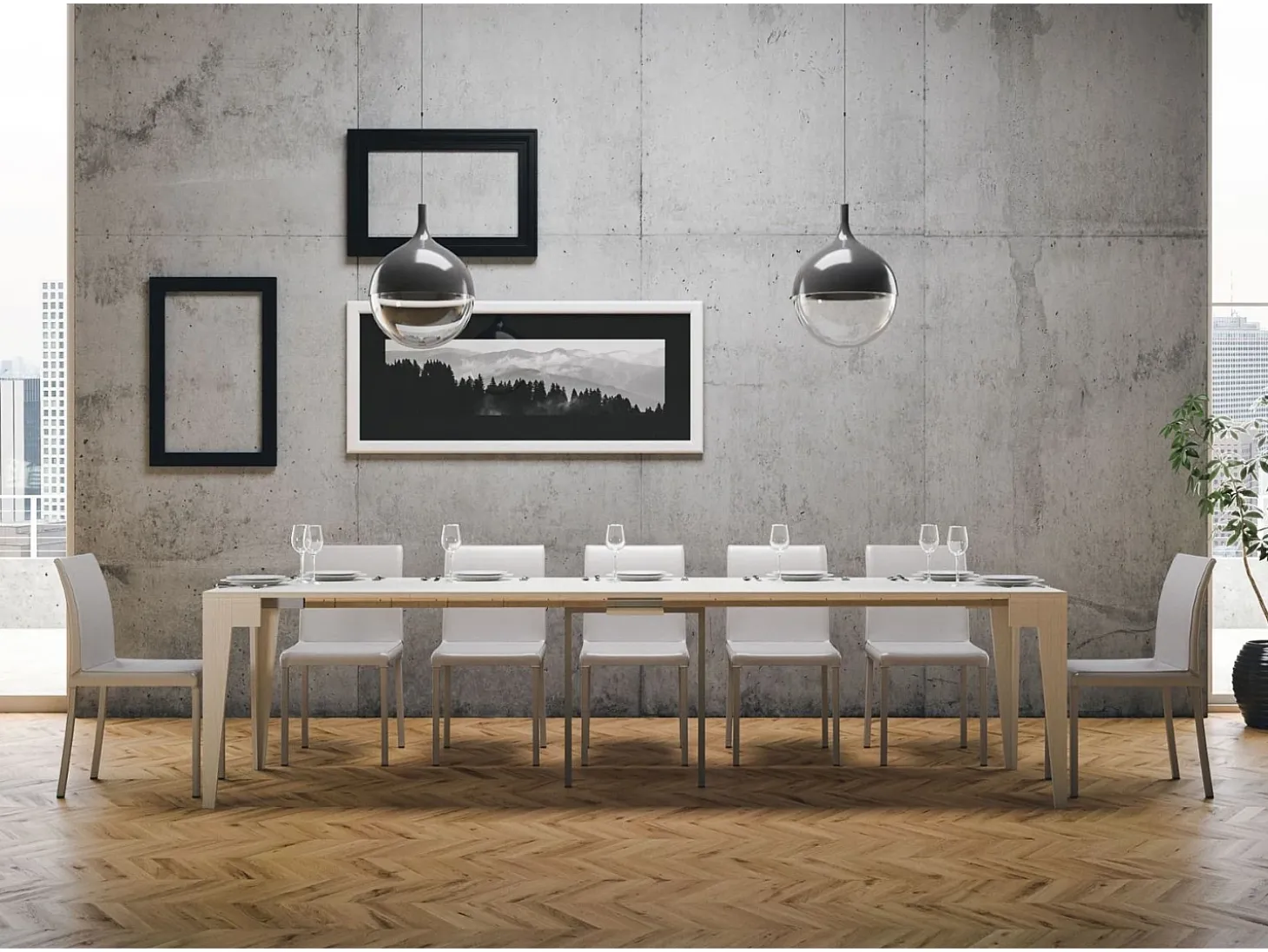Mesa consola extensível 90x42/302 cm Isotta Cinza Branca
