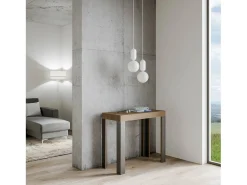 Mesa consola extensível 90x40/196 cm Linea Small Nogueira quadro Antracite