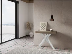 Mesa consola extensível 90x40/300 cm Krack tortora pernas brancas