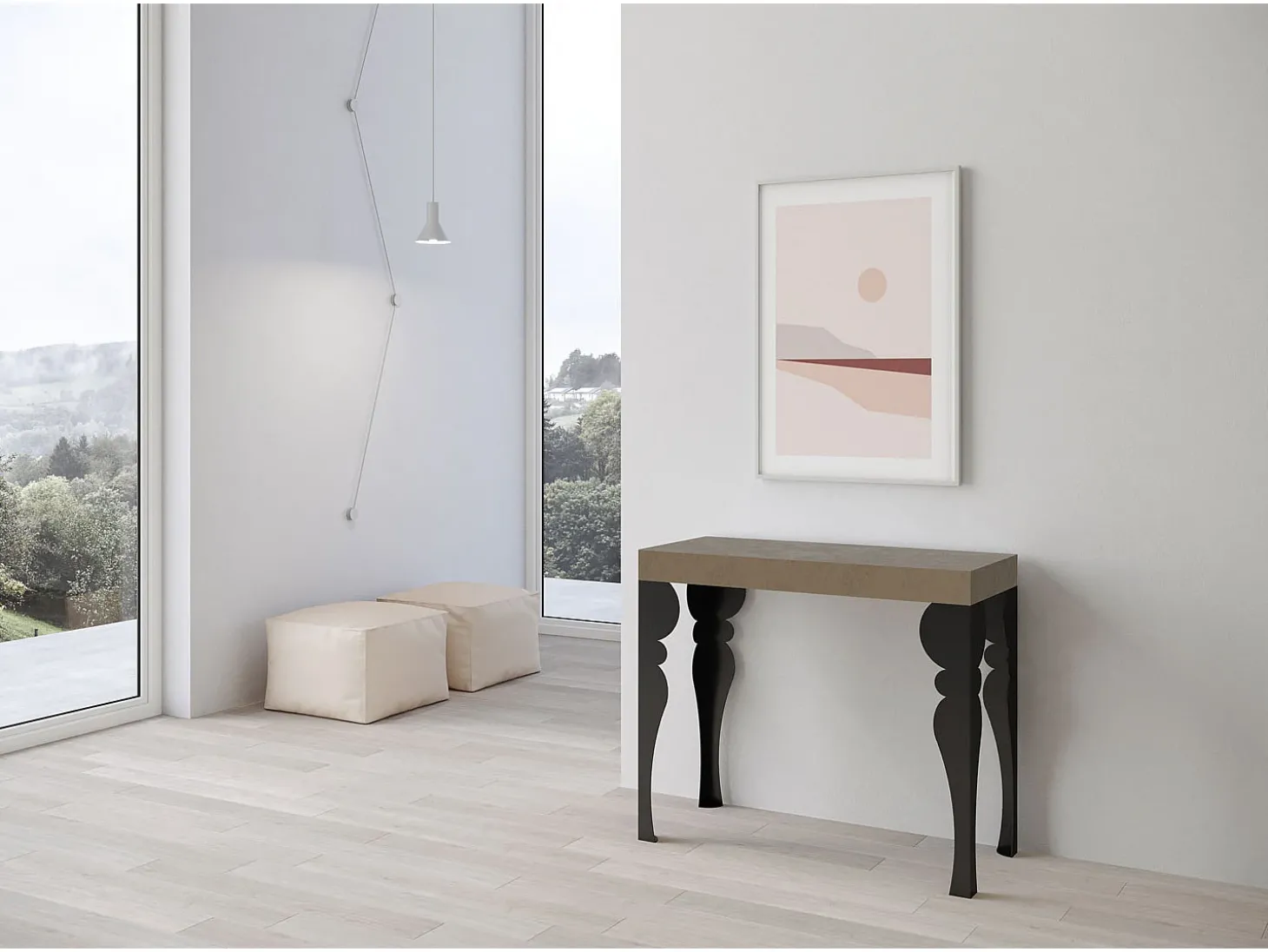 Mesa consola extensível 90x40/196 cm Paxon Small Tortora quadro Antracite
