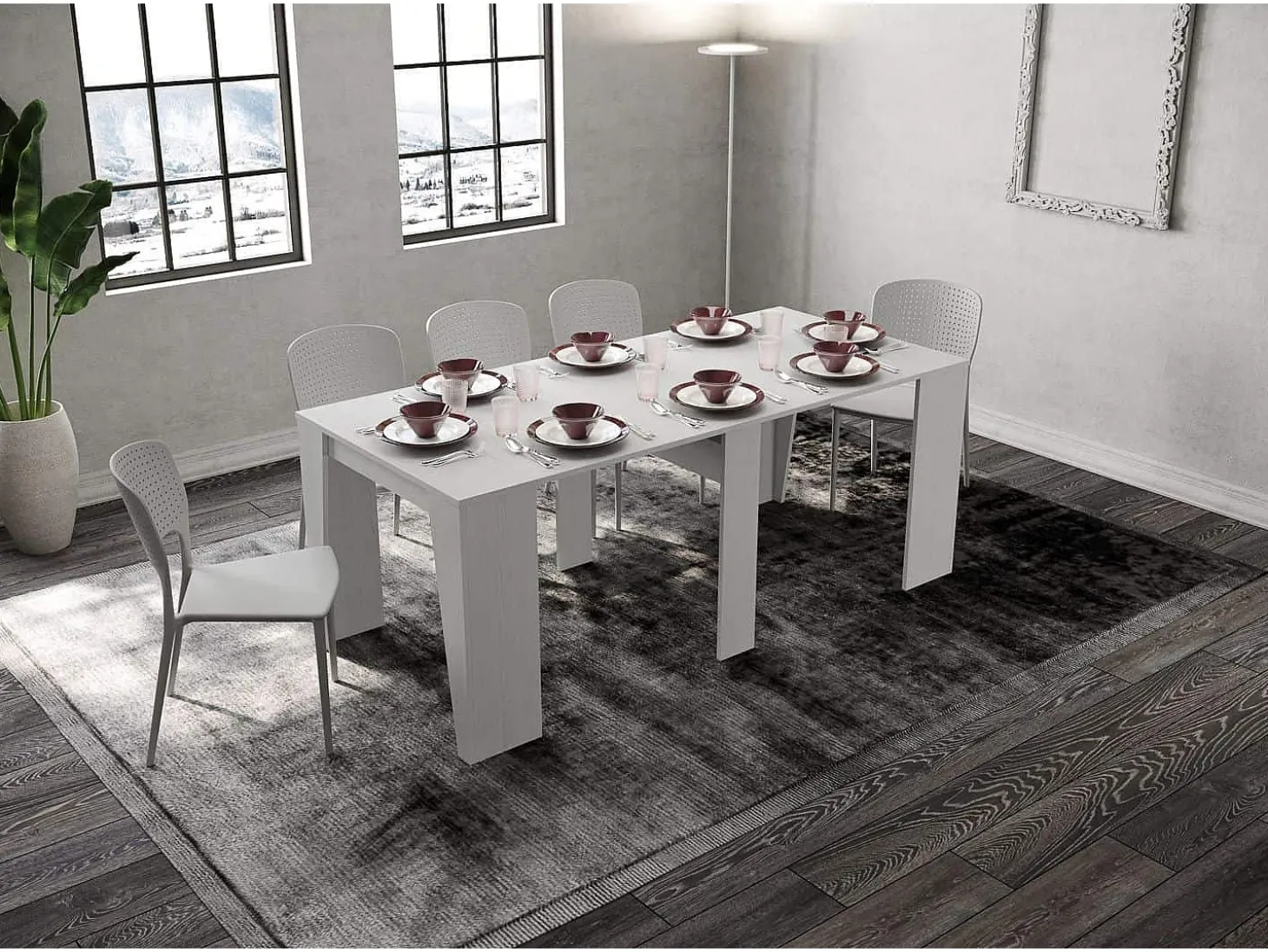 Mesa consola extensível 90x48/308 cm Anvar cinza branca