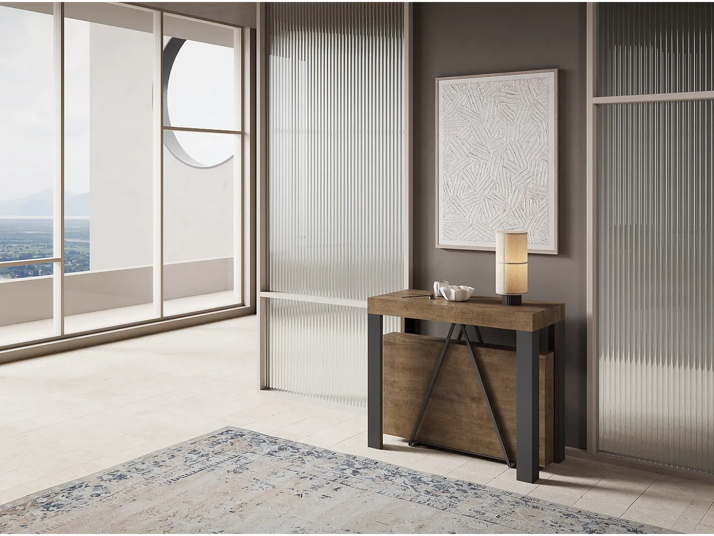 Mesa consola extensível 90x40/196 cm Tarax Small nogueira quadro antracite