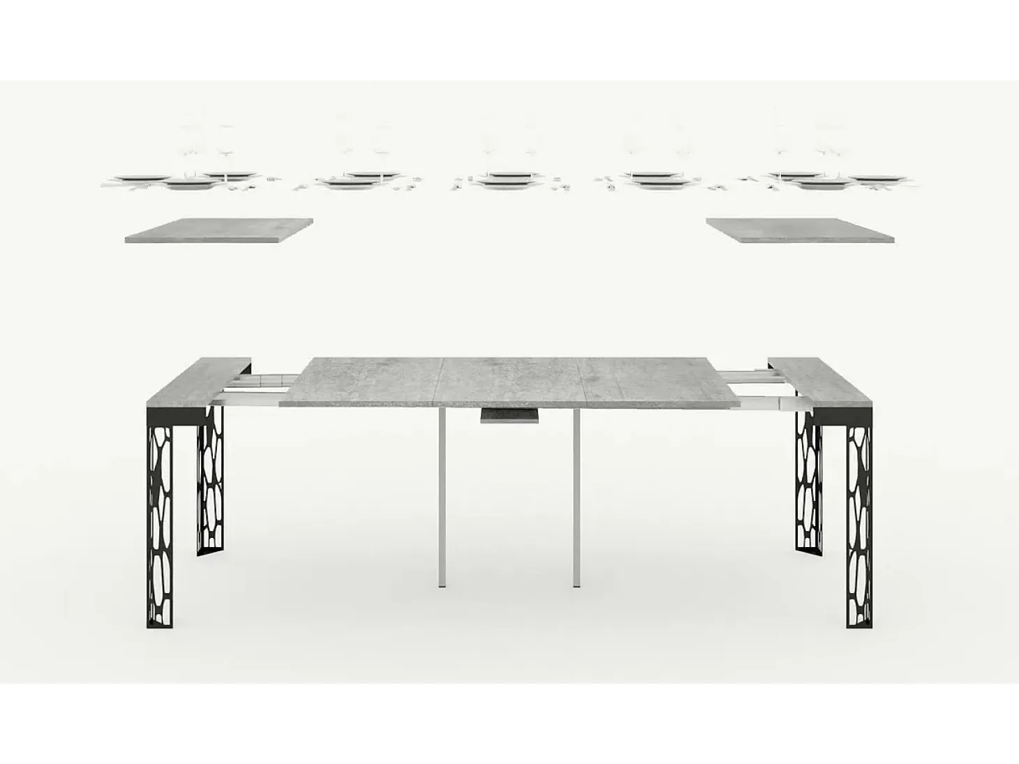 Mesa consola extensível 90x40/196 cm Ghibli Evolution Small Cinza Branca quadro Antracite
