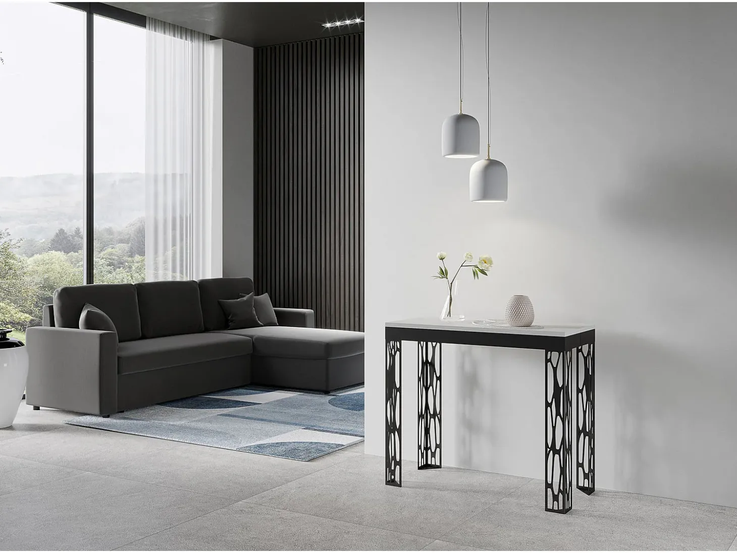 Mesa consola extensível 90x40/196 cm Ghibli Evolution Small Cinza Branca quadro Antracite