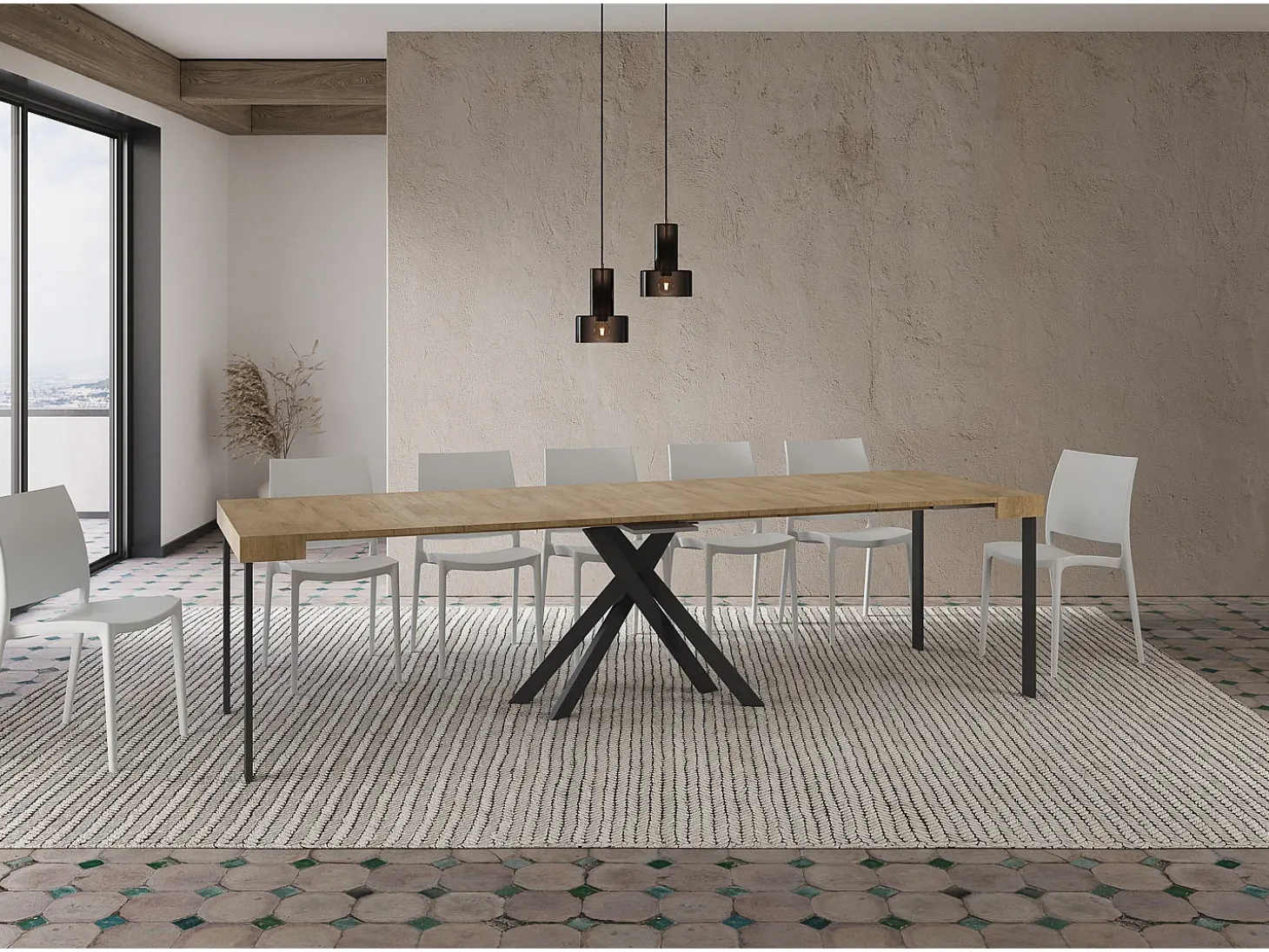 Mesa consola extensível 90x40/300 cm Krack carvalho natural pernas antracite