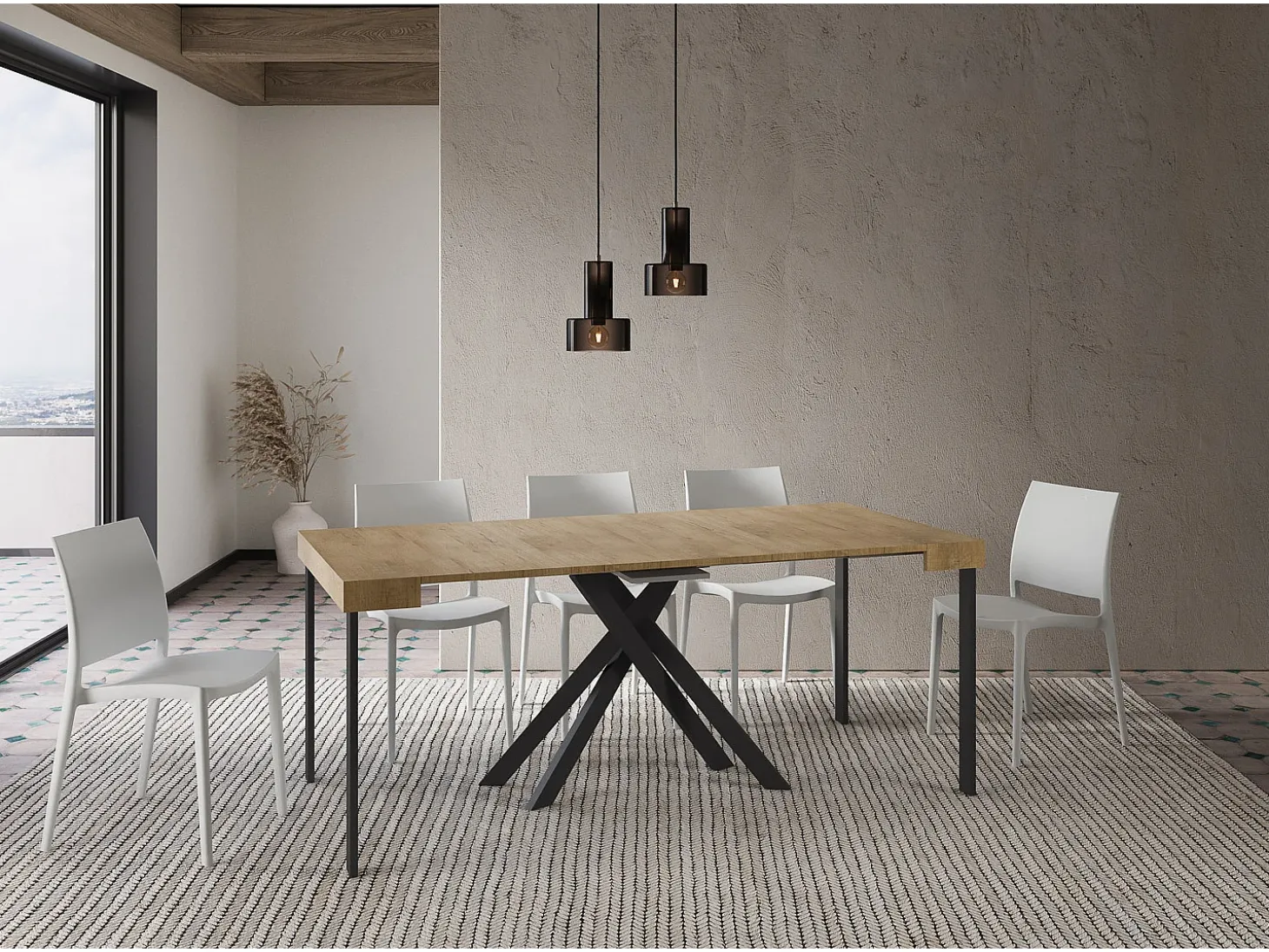 Mesa consola extensível 90x40/300 cm Krack carvalho natural pernas antracite