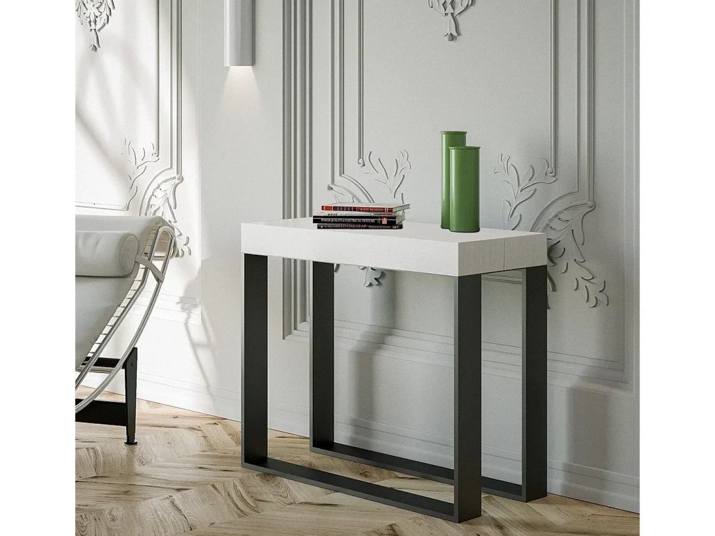 Mesa consola extensível 90x40/196 cm Elettra Small Cinza Branca quadro Antracite