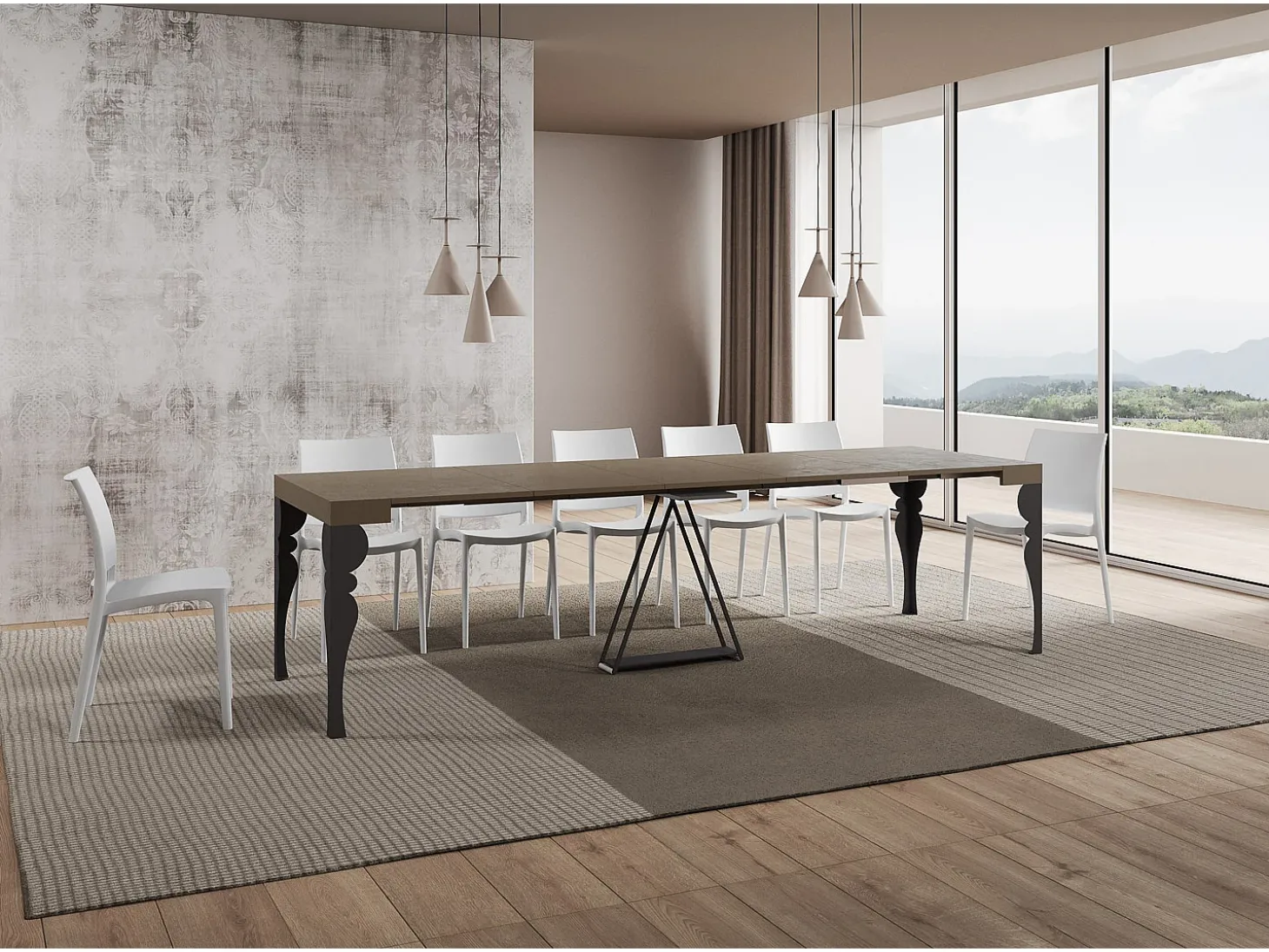 Mesa consola extensível 90x40/300 cm Riza tortora quadro antracite