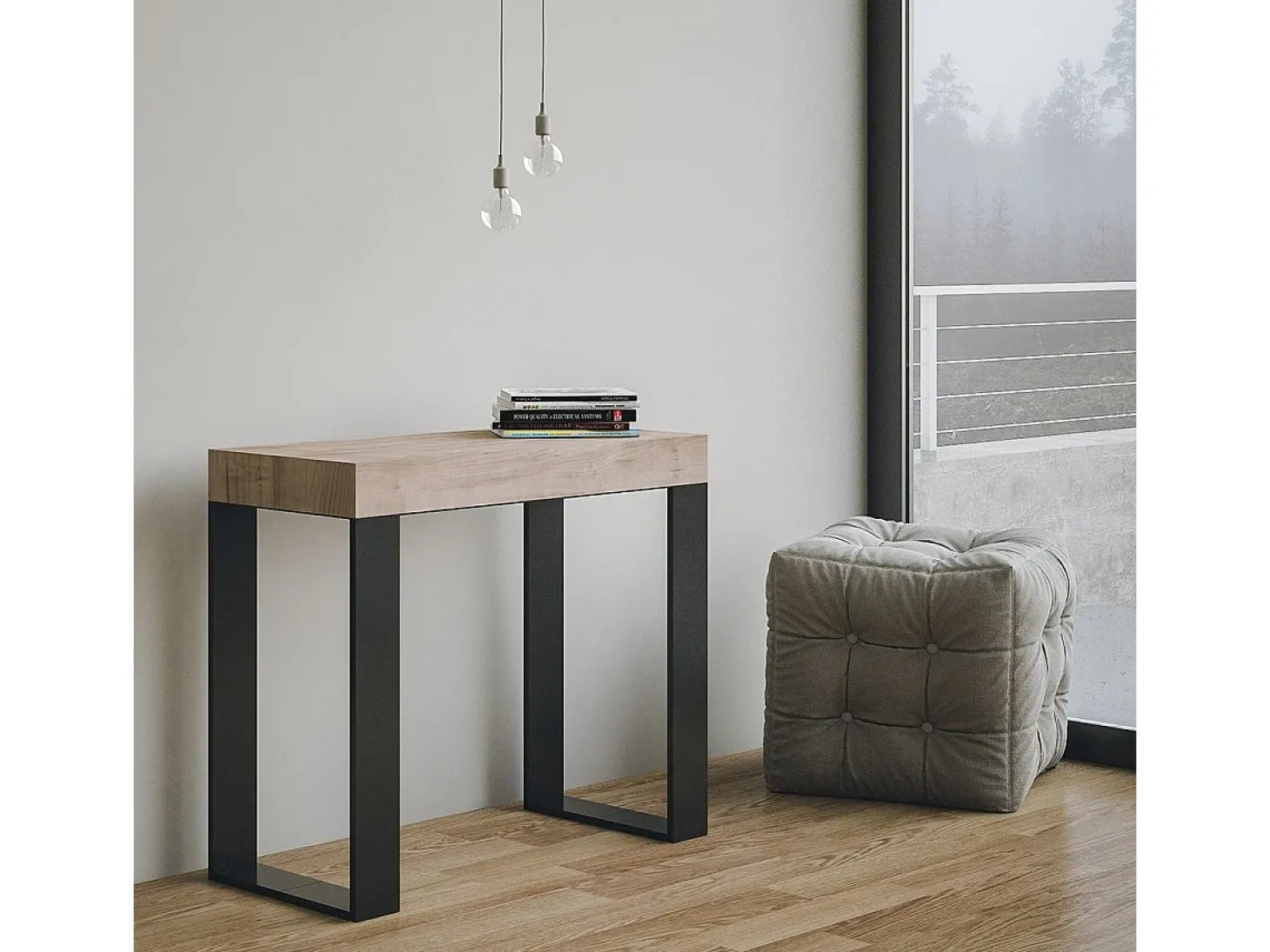 Mesa consola extensível 90x40/196 cm Tecno Small Carvalho Natural quadro Antracite