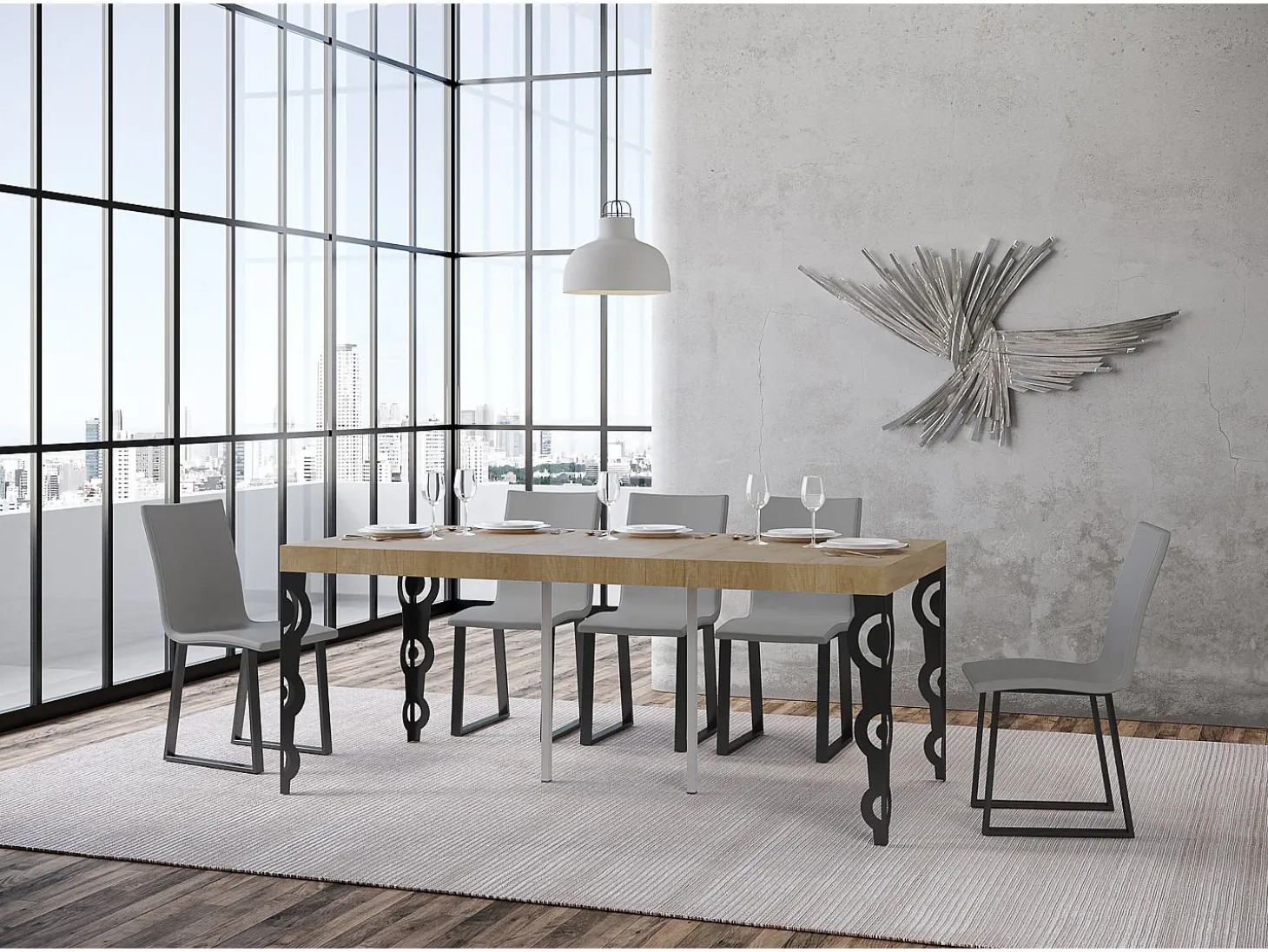 Mesa consola extensível 90x40/300 cm Karamay Premium Carvalho Natural quadro Antracite
