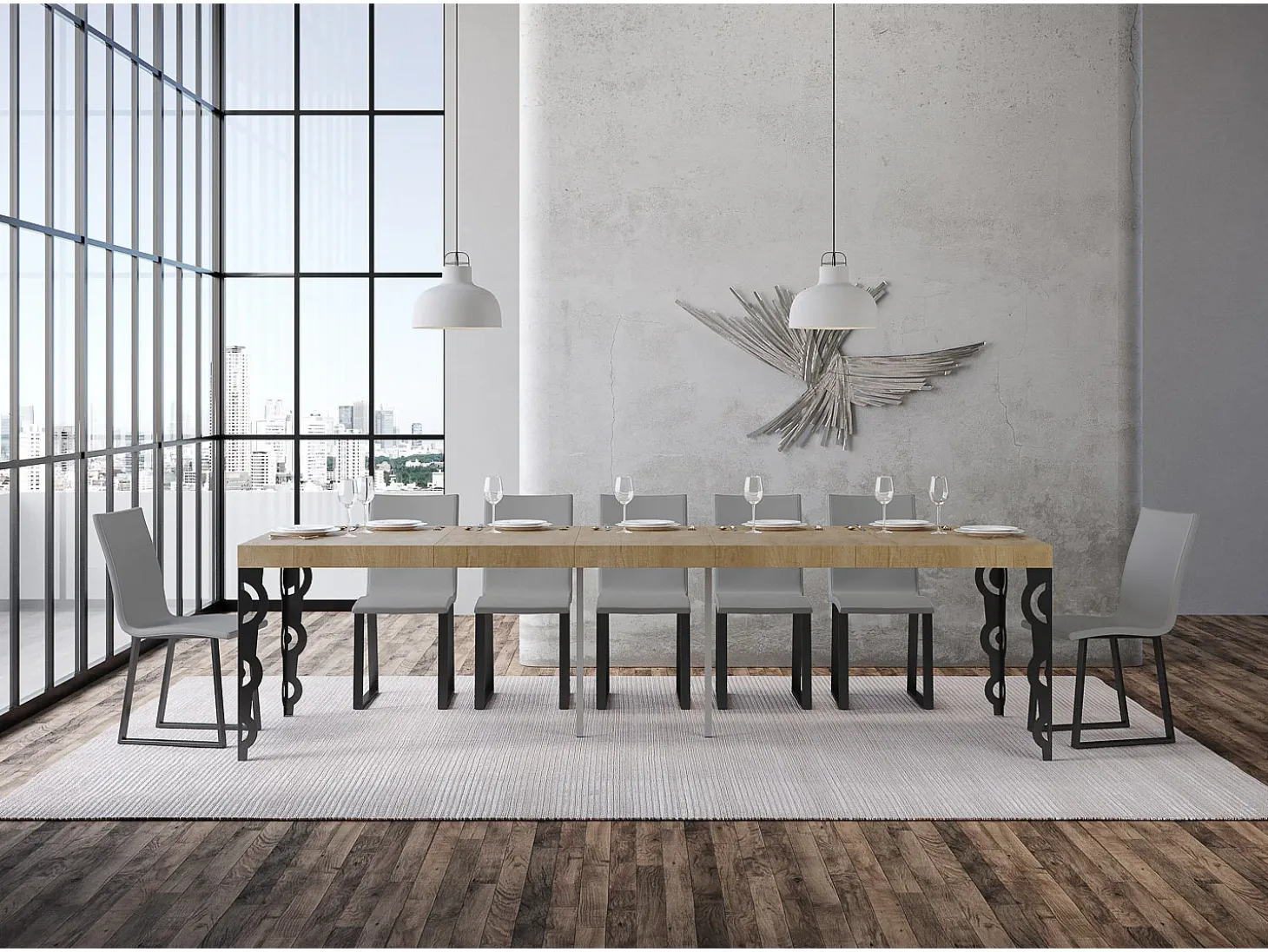 Mesa consola extensível 90x40/300 cm Karamay Premium Carvalho Natural quadro Antracite
