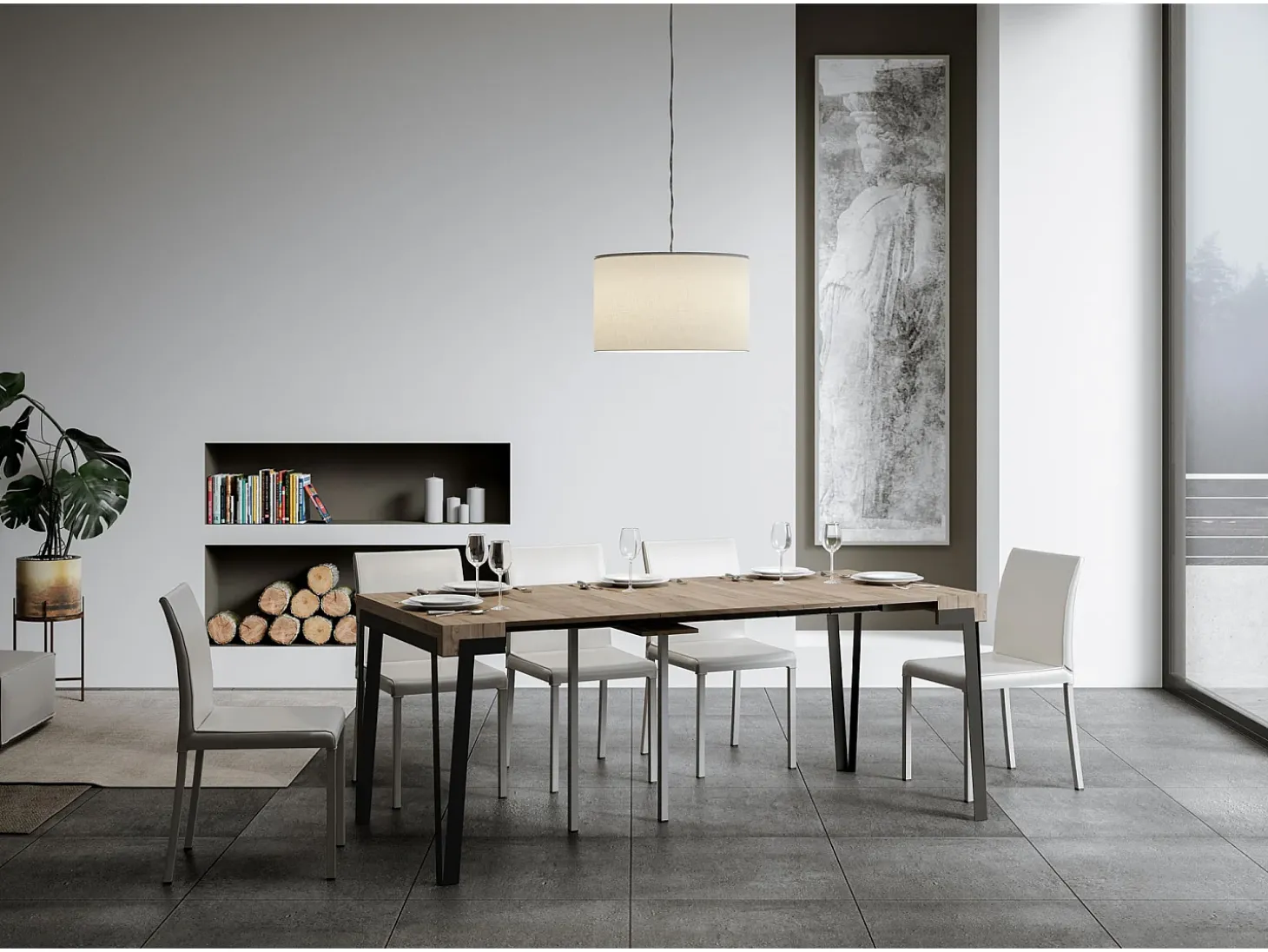 Mesa consola extensível 90x40/300 cm Rio Carvalho Natural quadro Antracite