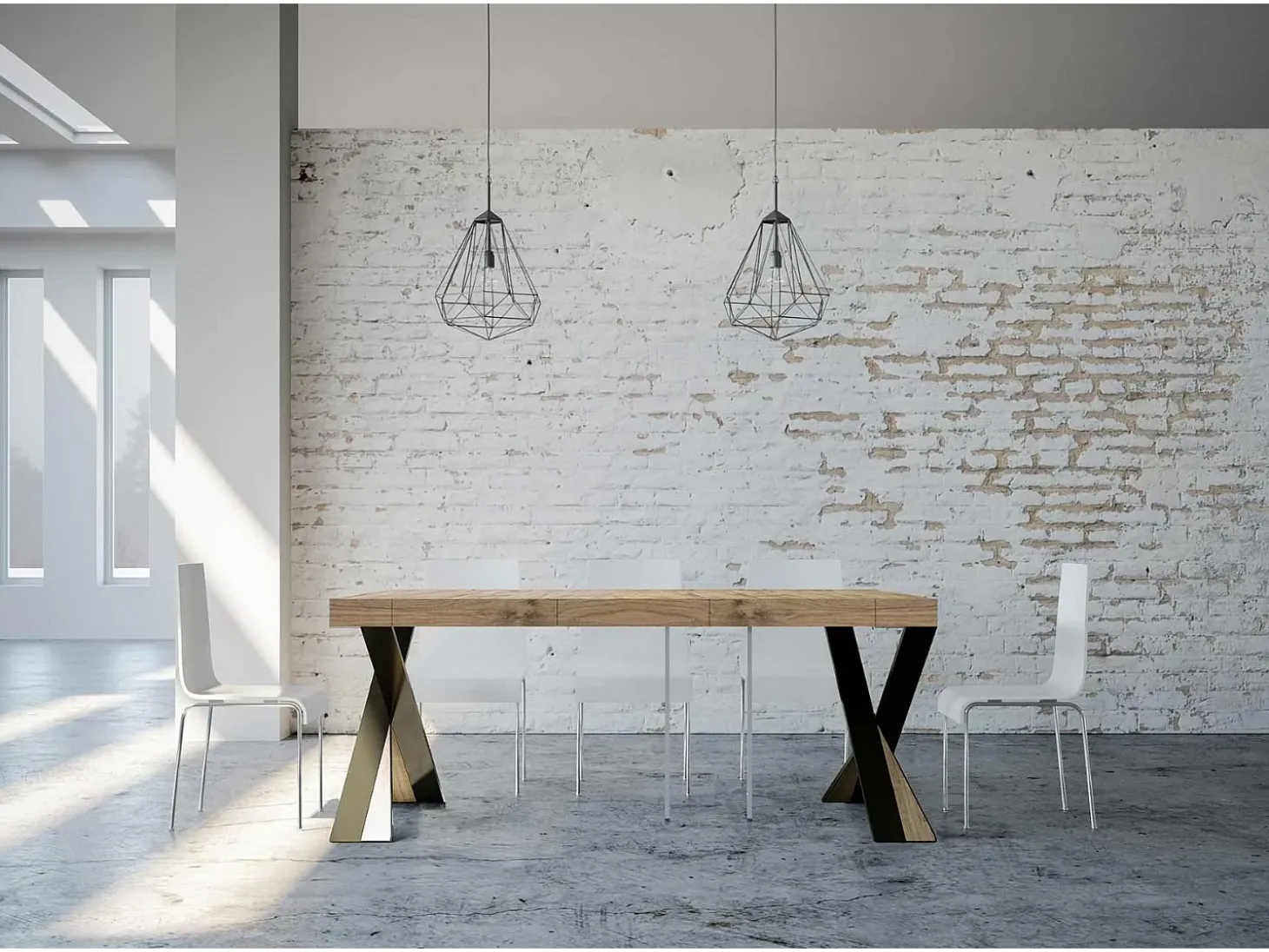 Mesa consola extensível 90x40/196 cm Diago Small Premium Carvalho Natural quadro Antracite