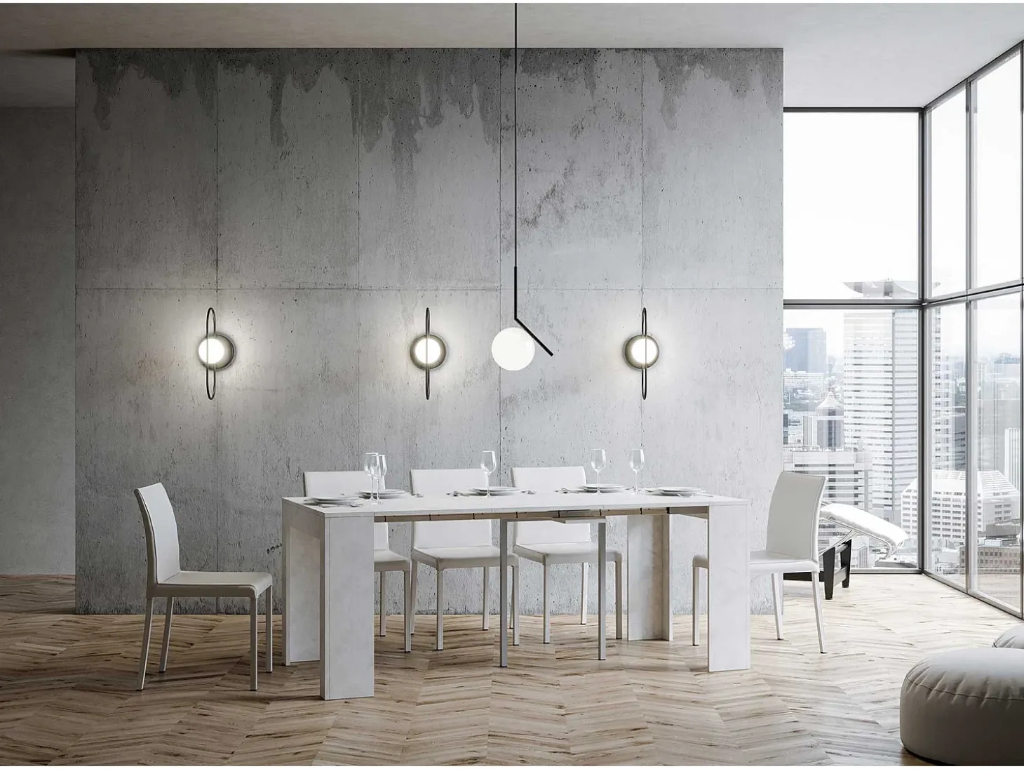 Mesa consola extensível 90x42/302 cm Emy Branco Espatulado