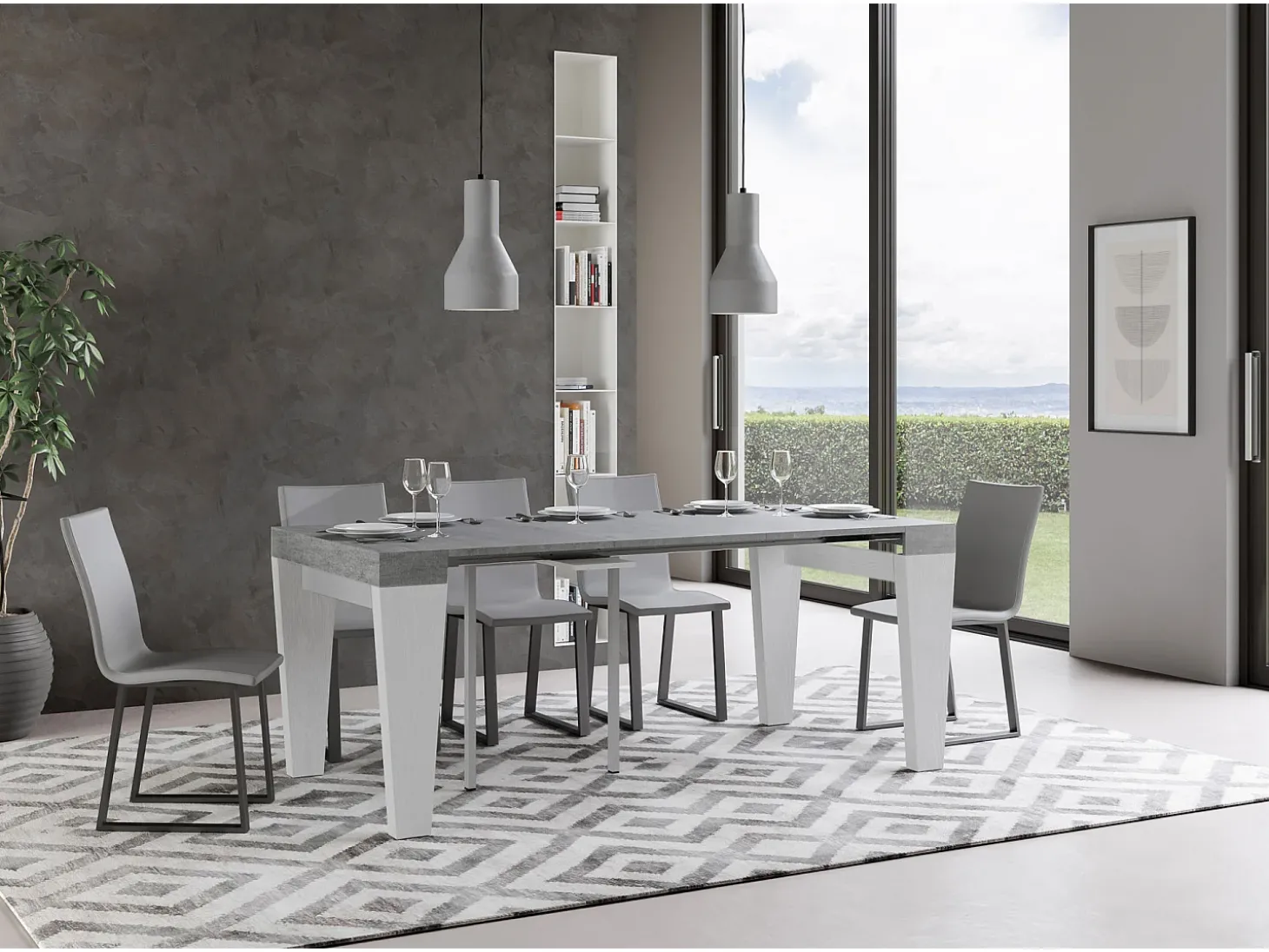 Mesa consola extensível 90x40/196 cm Spimbo Mix Small plano Cimento - estrutura Cinza Branca