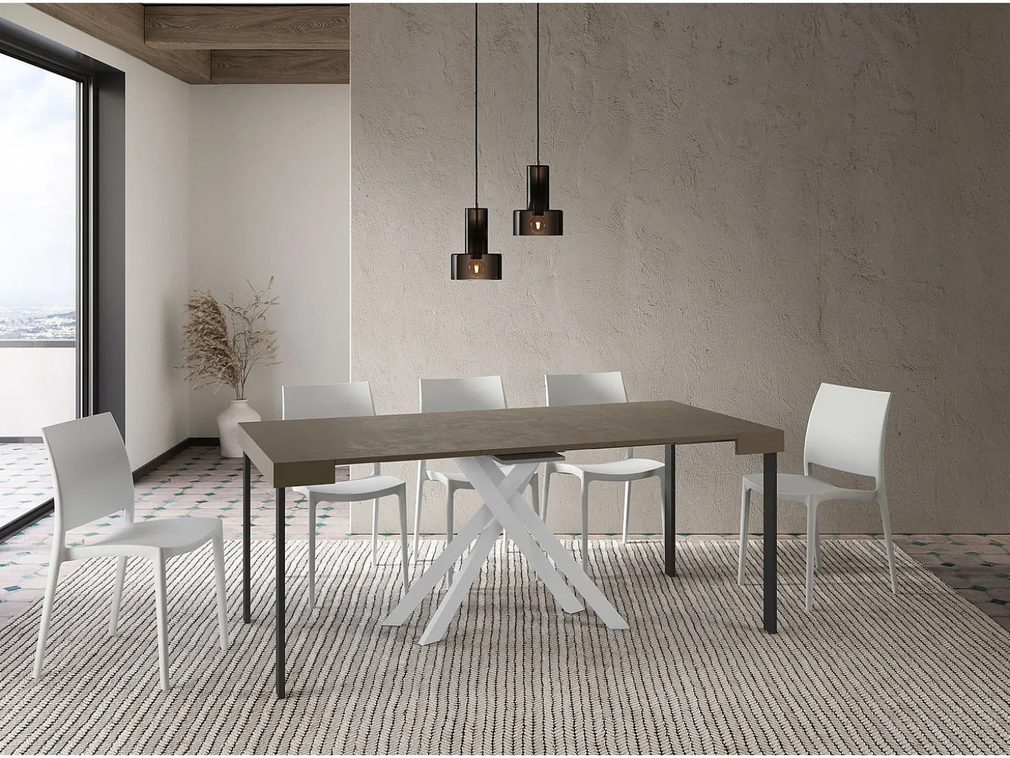 Mesa consola extensível 90x40/196 cm Krack Small tortora pernas brancas