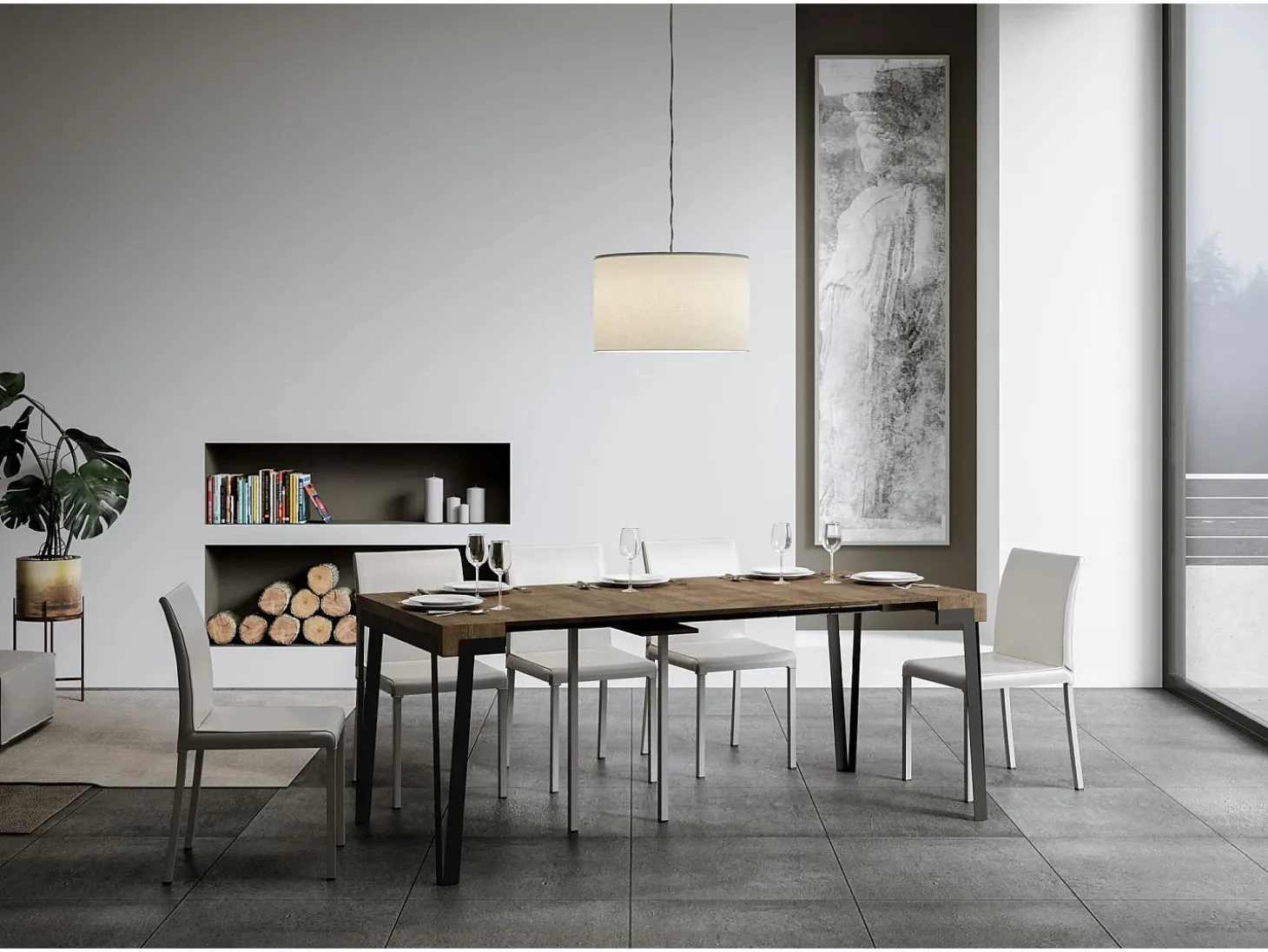 Mesa consola extensível 90x40/196 cm Rio Small Nogueira quadro Antracite