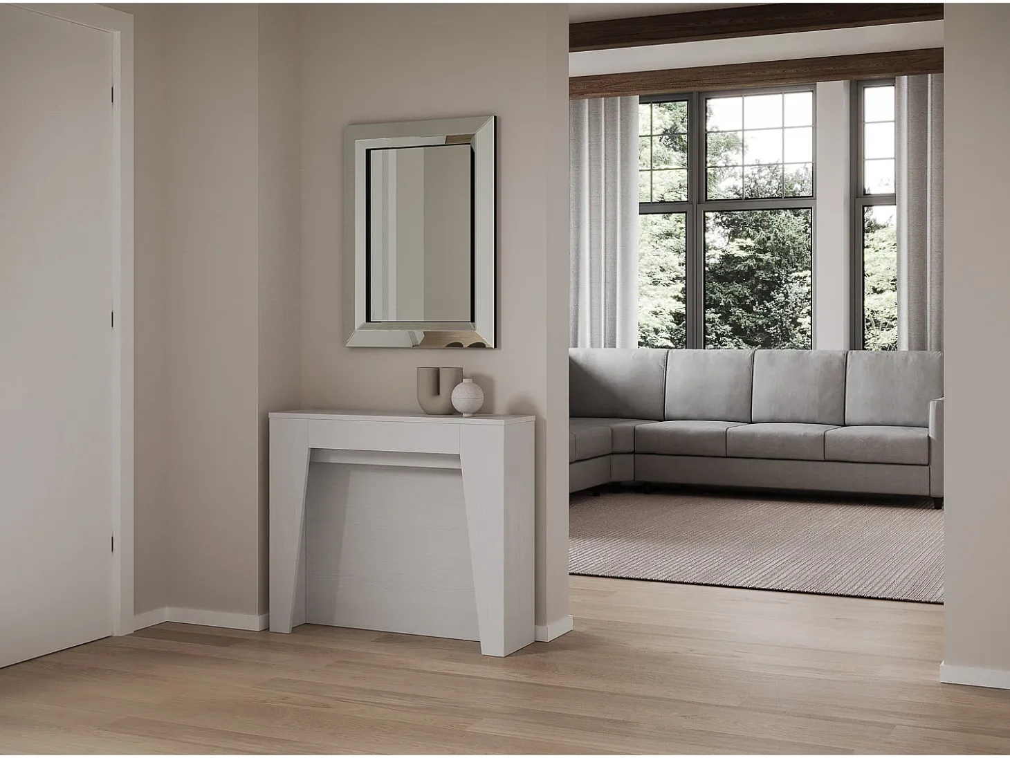 Mesa consola extensível 90x25/211 cm Anea Cinza Branca extensões internas