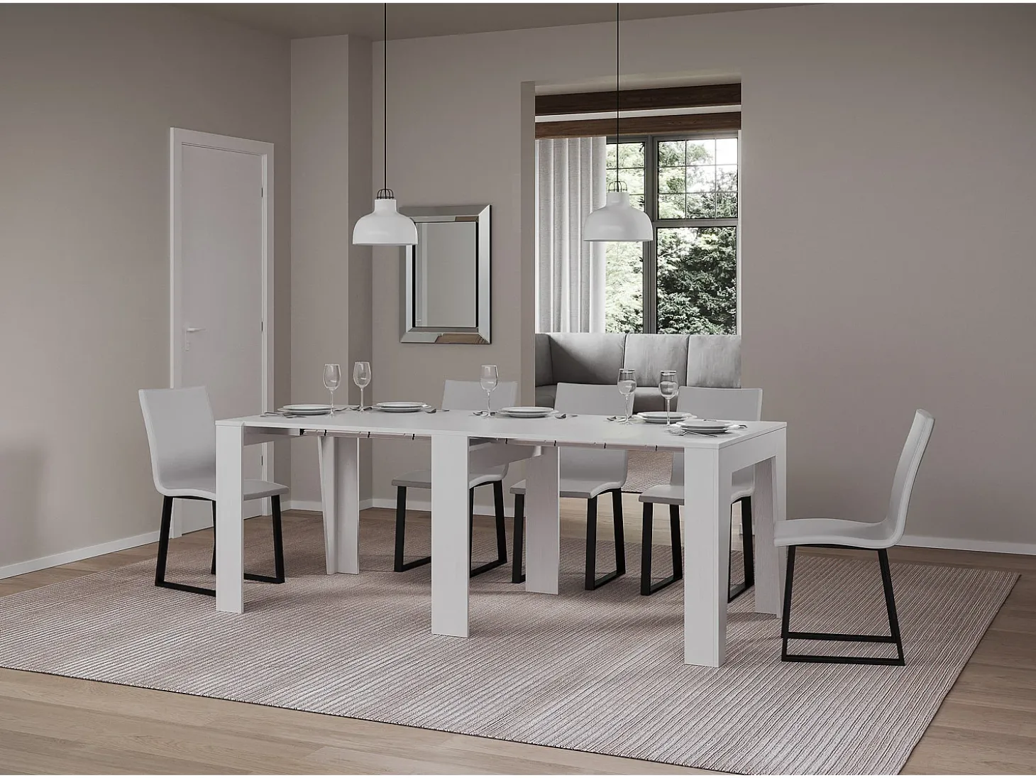 Mesa consola extensível 90x25/211 cm Anea Cinza Branca extensões internas