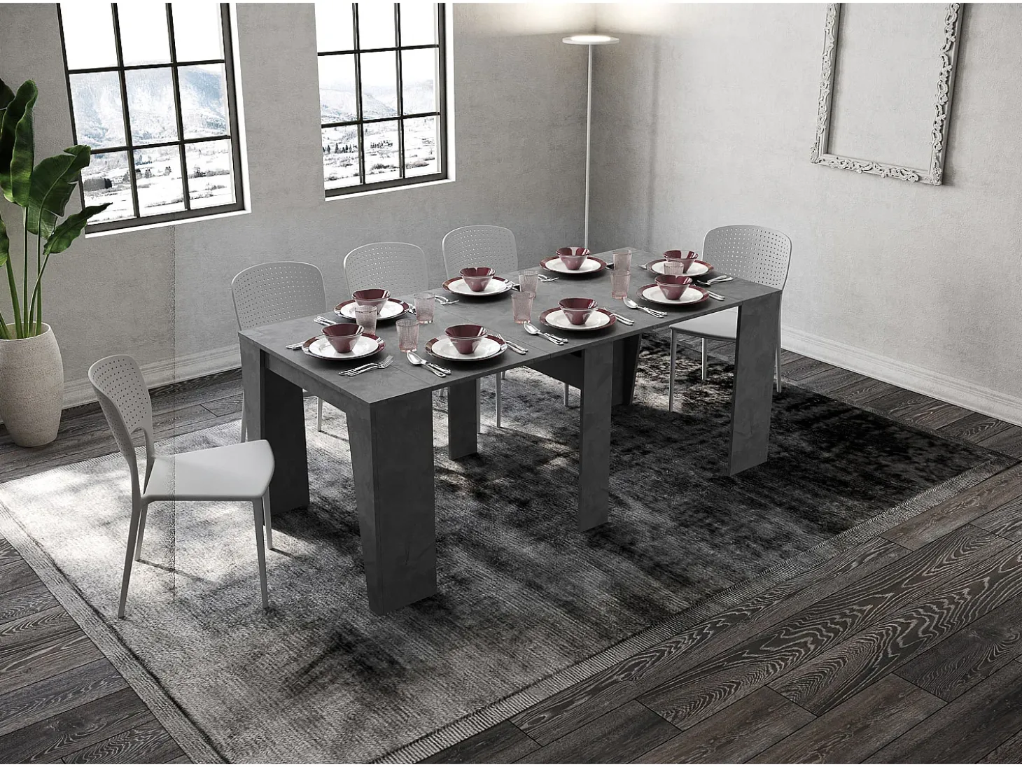 Mesa consola extensível 90x48/308 cm Anvar antracite espatulado