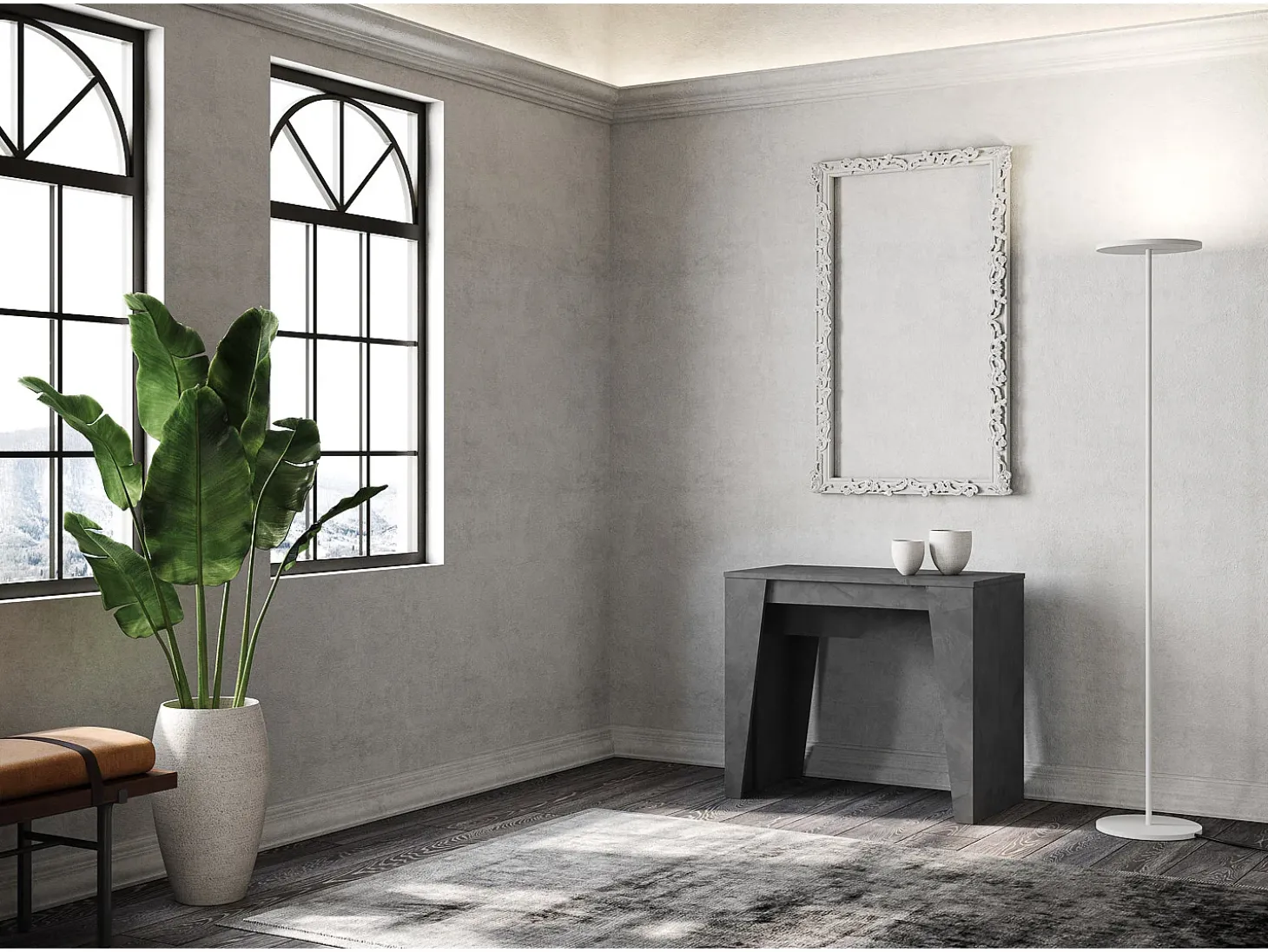Mesa consola extensível 90x48/308 cm Anvar antracite espatulado