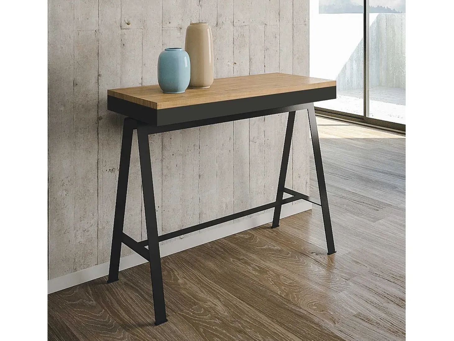 Mesa consola extensível 90x40/196 cm Banco Evolution Small Carvalho Natural quadro Antracite