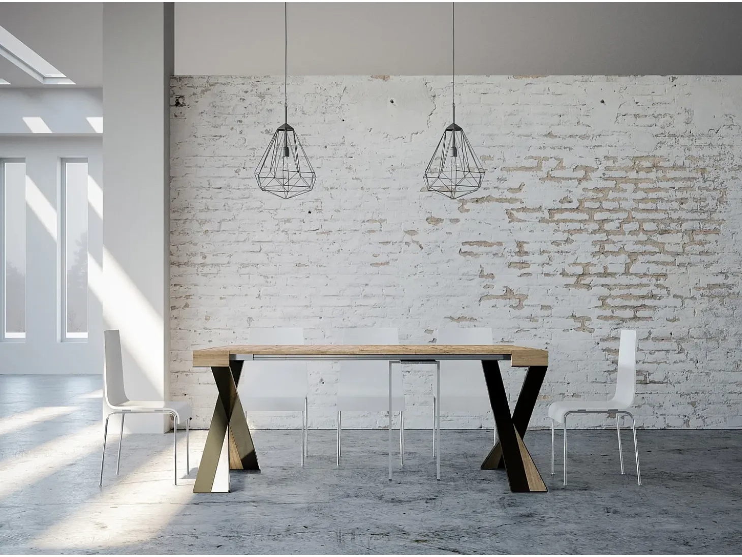 Mesa consola extensível 90x40/196 cm Diago Small Carvalho Natural quadro Antracite
