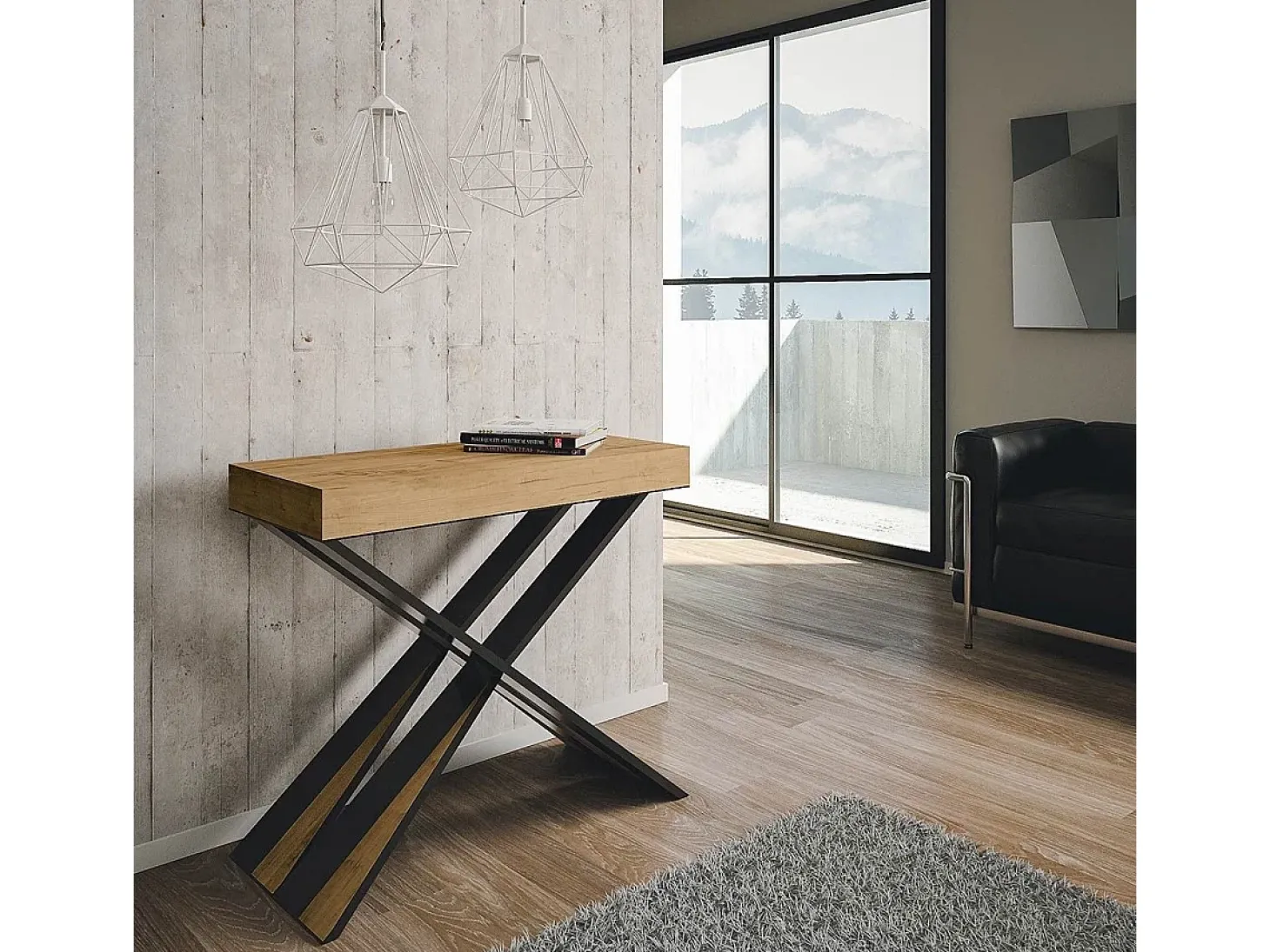 Mesa consola extensível 90x40/196 cm Diago Small Carvalho Natural quadro Antracite