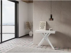 Mesa consola extensível 90x40/300 cm Krack cinza branca pernas brancas