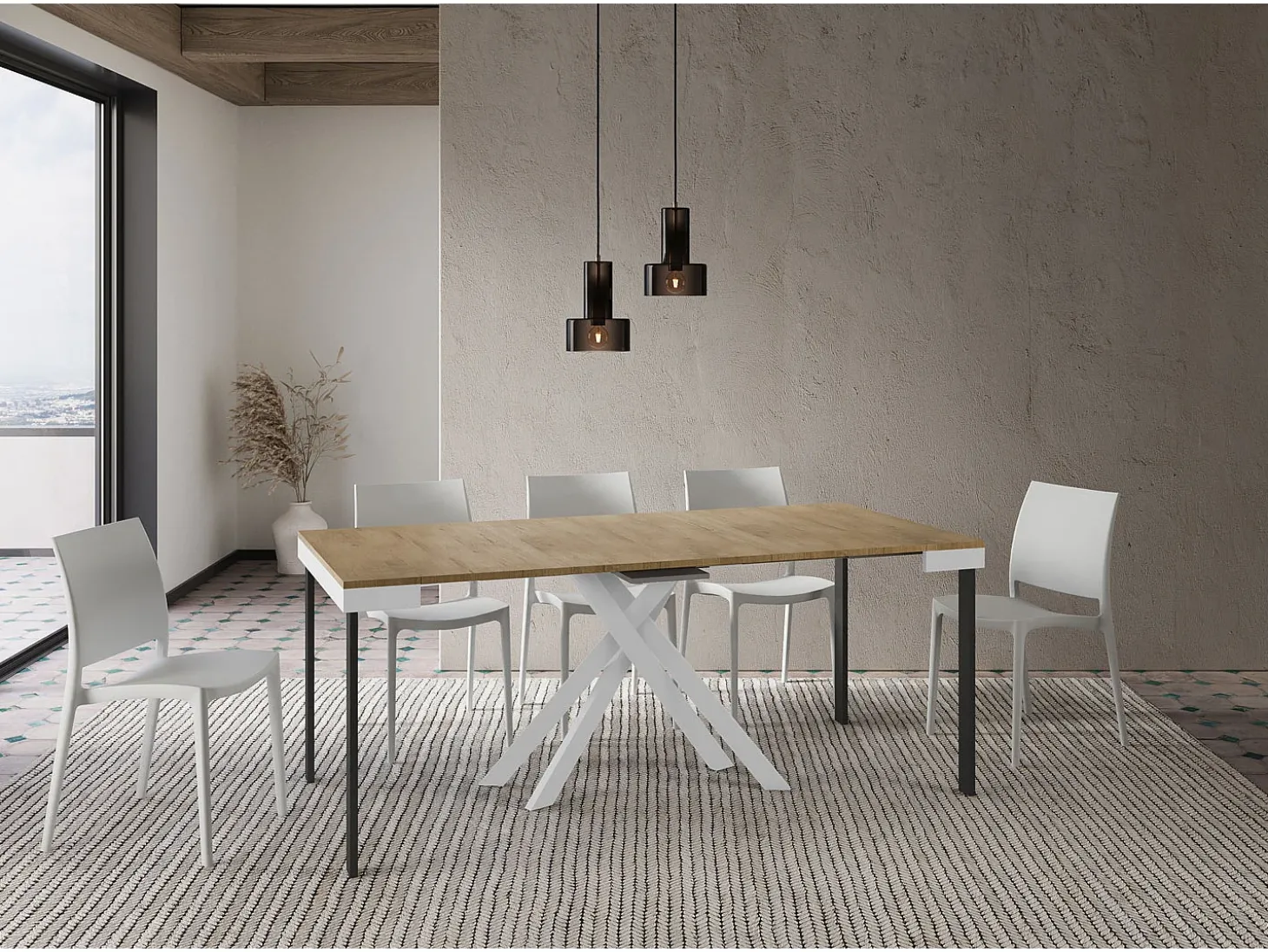 Mesa consola extensível 90x40/300 cm Krack Evolution carvalho natural quadro branco
