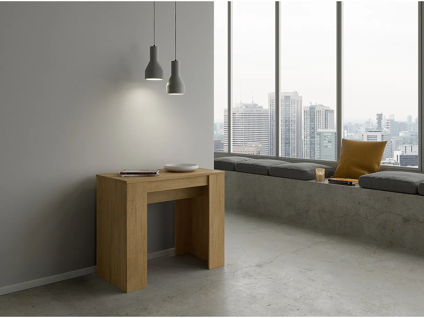 Mesa consola extensível 90x48/204 cm Basic Small Carvalho Natural