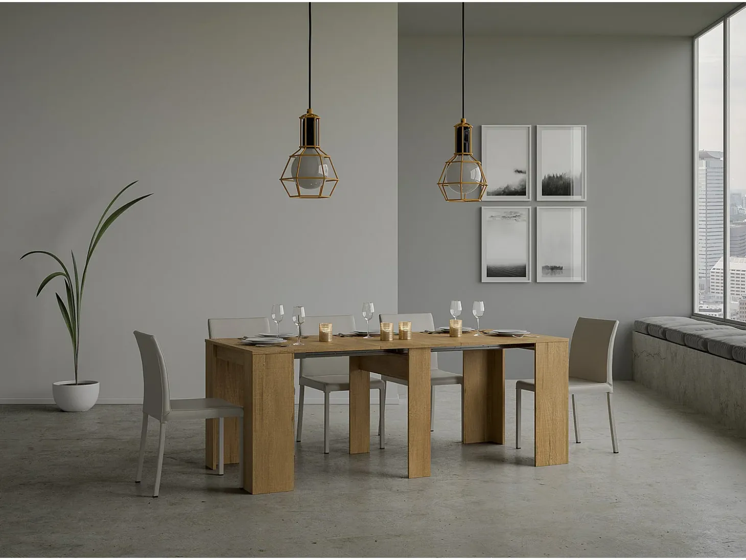Mesa consola extensível 90x48/204 cm Basic Small Carvalho Natural