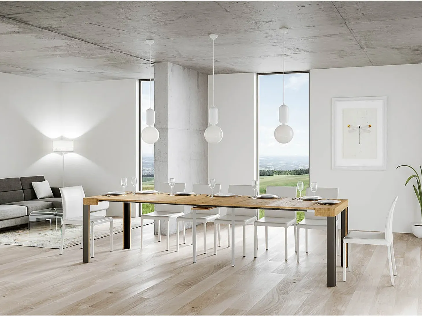 Mesa consola extensível 90x40/300 cm Linea Carvalho Natural quadro Antracite