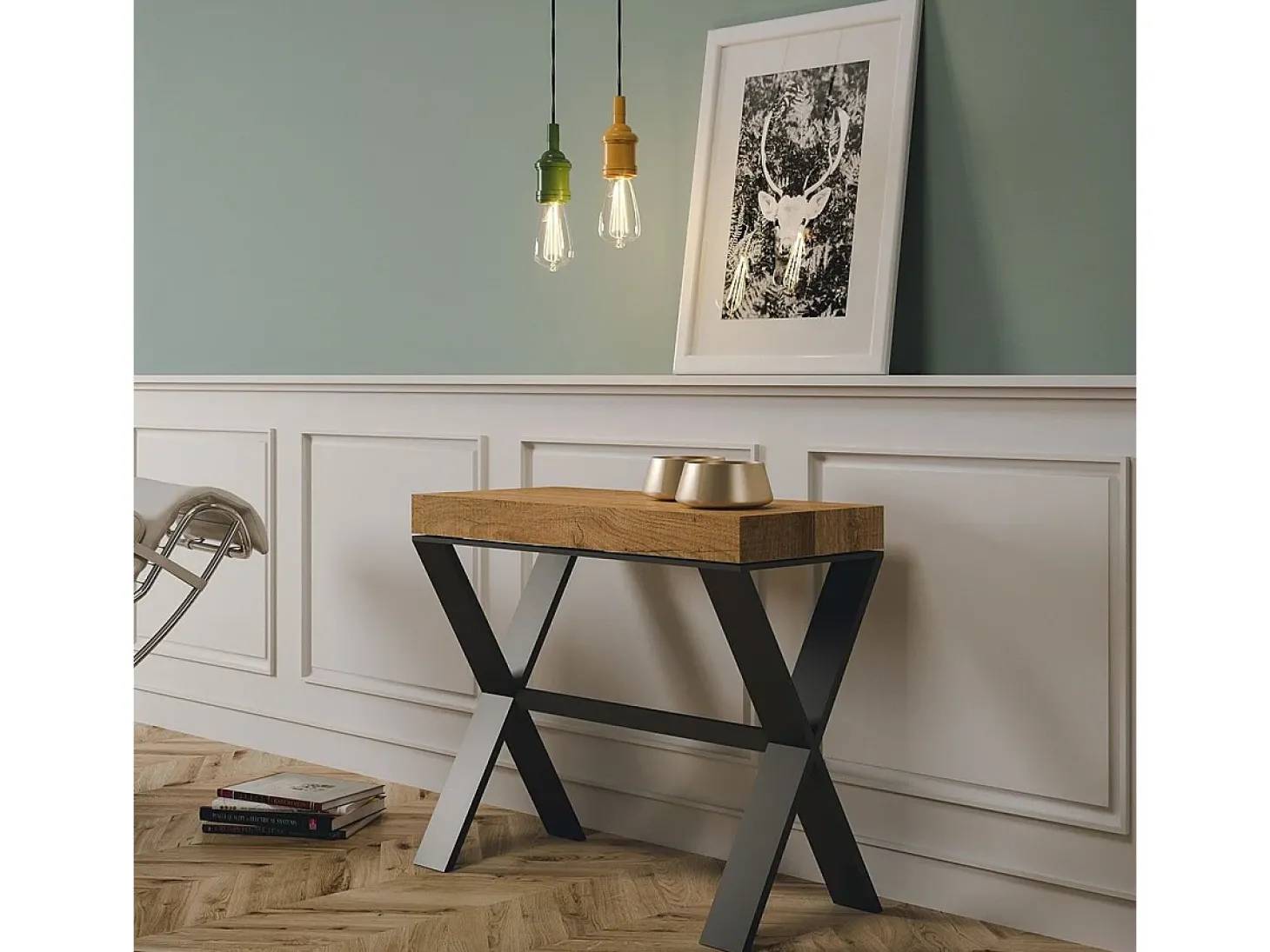 Mesa consola extensível 90x40/196 cm Xenia Small Nogueira quadro Antracite
