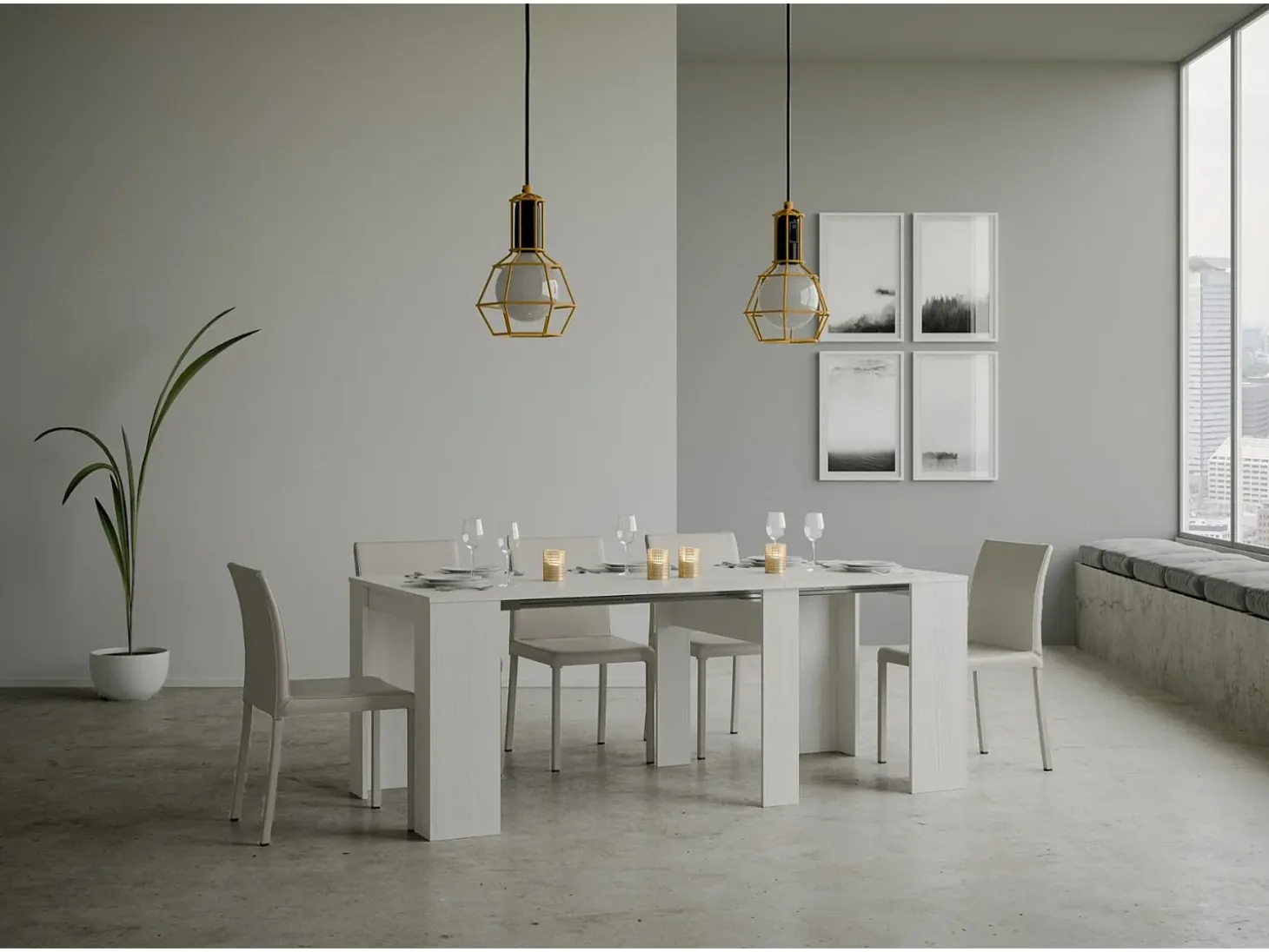 Mesa consola extensível 90x48/204 cm Basic Small Cinza Branca