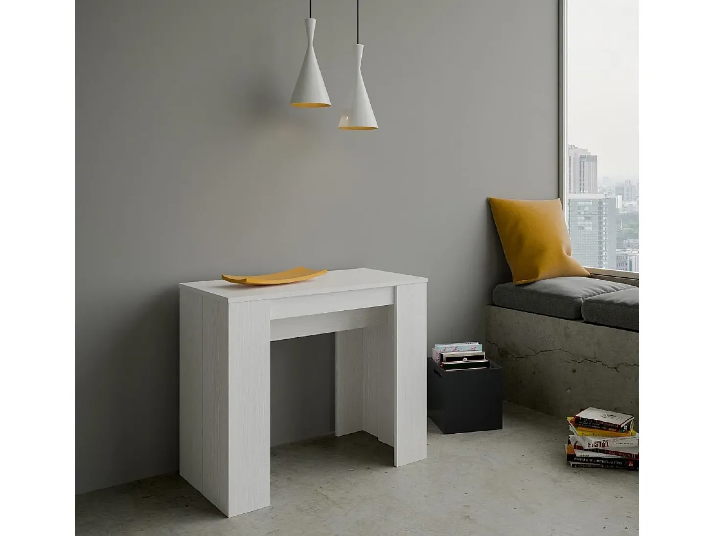 Mesa consola extensível 90x48/204 cm Basic Small Cinza Branca